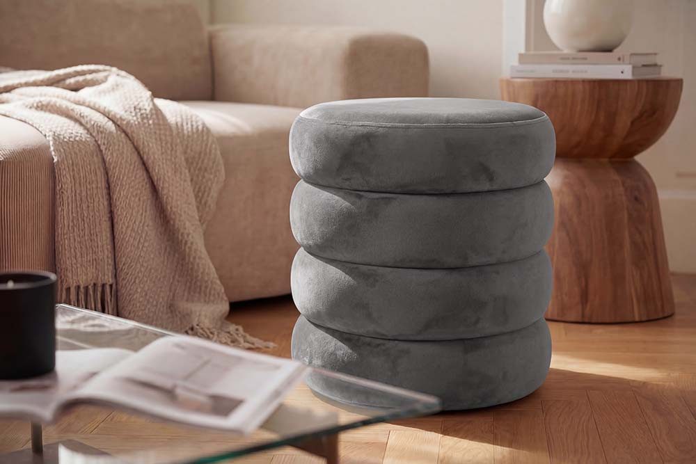 riess-ambiente Polsterhocker VOGUE 50cm champagner grau - Samt, Stauraum, gepolstert, rund, retro (Einzelartikel, 1 St), Eleganter Sitzhocker- ideal für Ankleide, Flur, Wohnzimmer & Garderobe