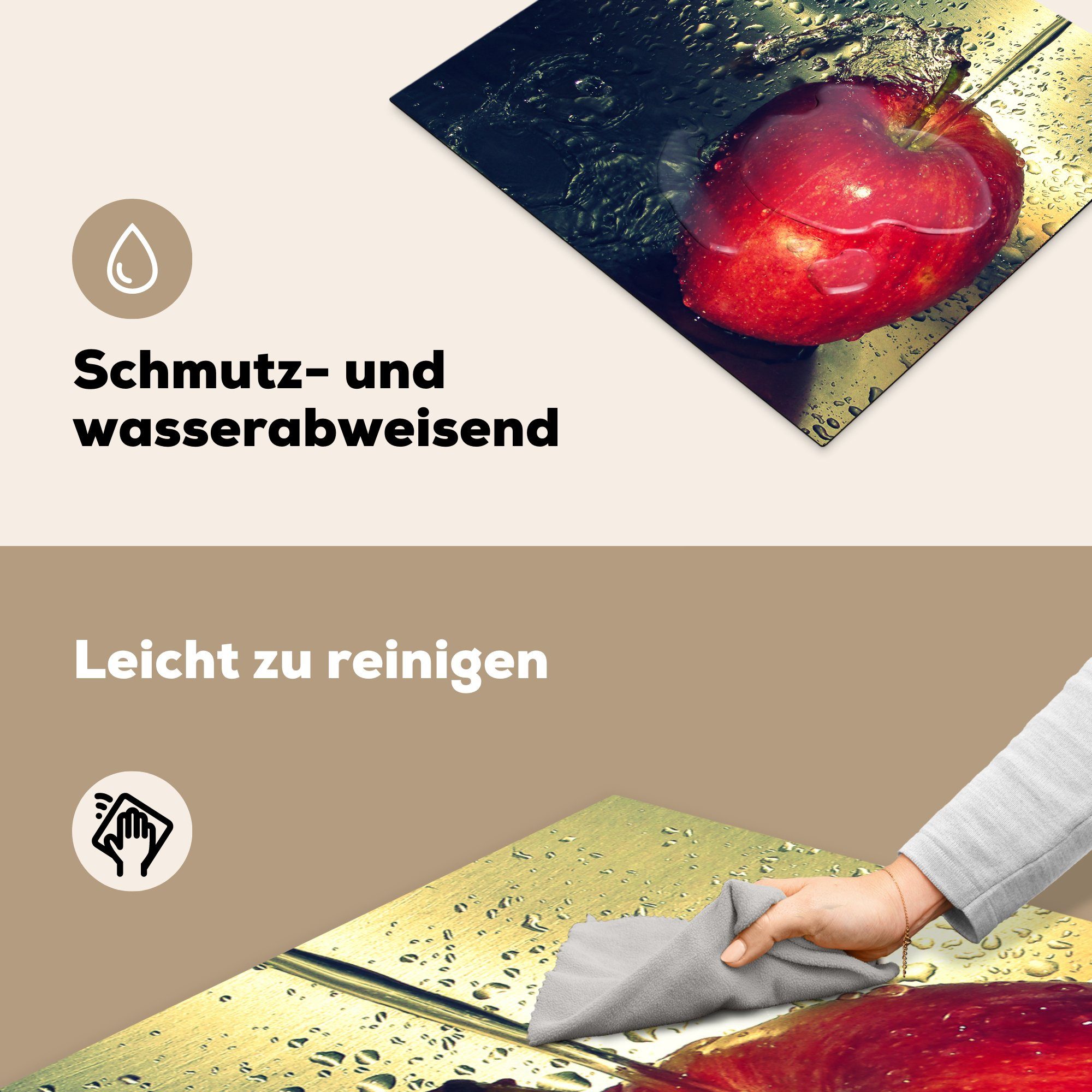 - Apfel - die tlg), Herdblende-/Abdeckplatte Vinyl, Ceranfeldabdeckung für 59x52 Rot Induktionsmatte Wasser, MuchoWow küche, (1 cm,