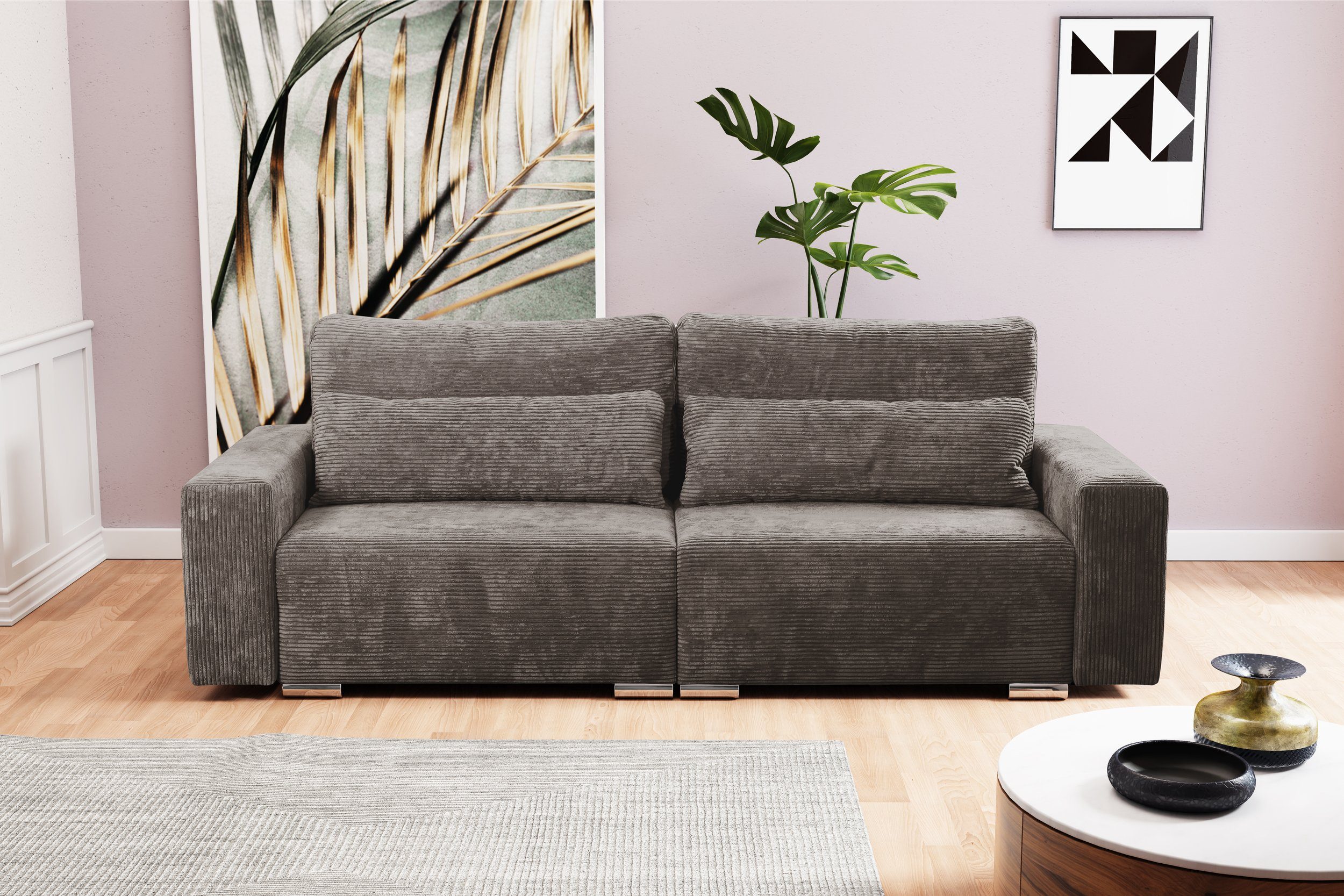Raum mit Modern Stylefy Sofa, Design, 3-Sitzer im inklusive stellbar, Kissen, Bettfunktion, frei Modern 2-Sitzer, Afina,