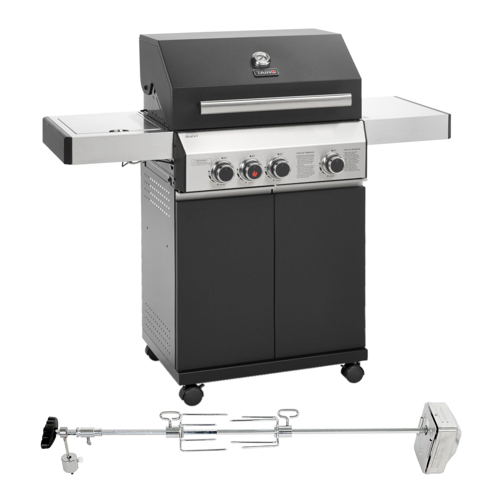 TAINO Gasgrill BLACK 3+1 + Drehspieß-Set, 1x Gasgrill, 1x Drehspieß, BxTxH: ca. 128 x 55 x 114 cm
