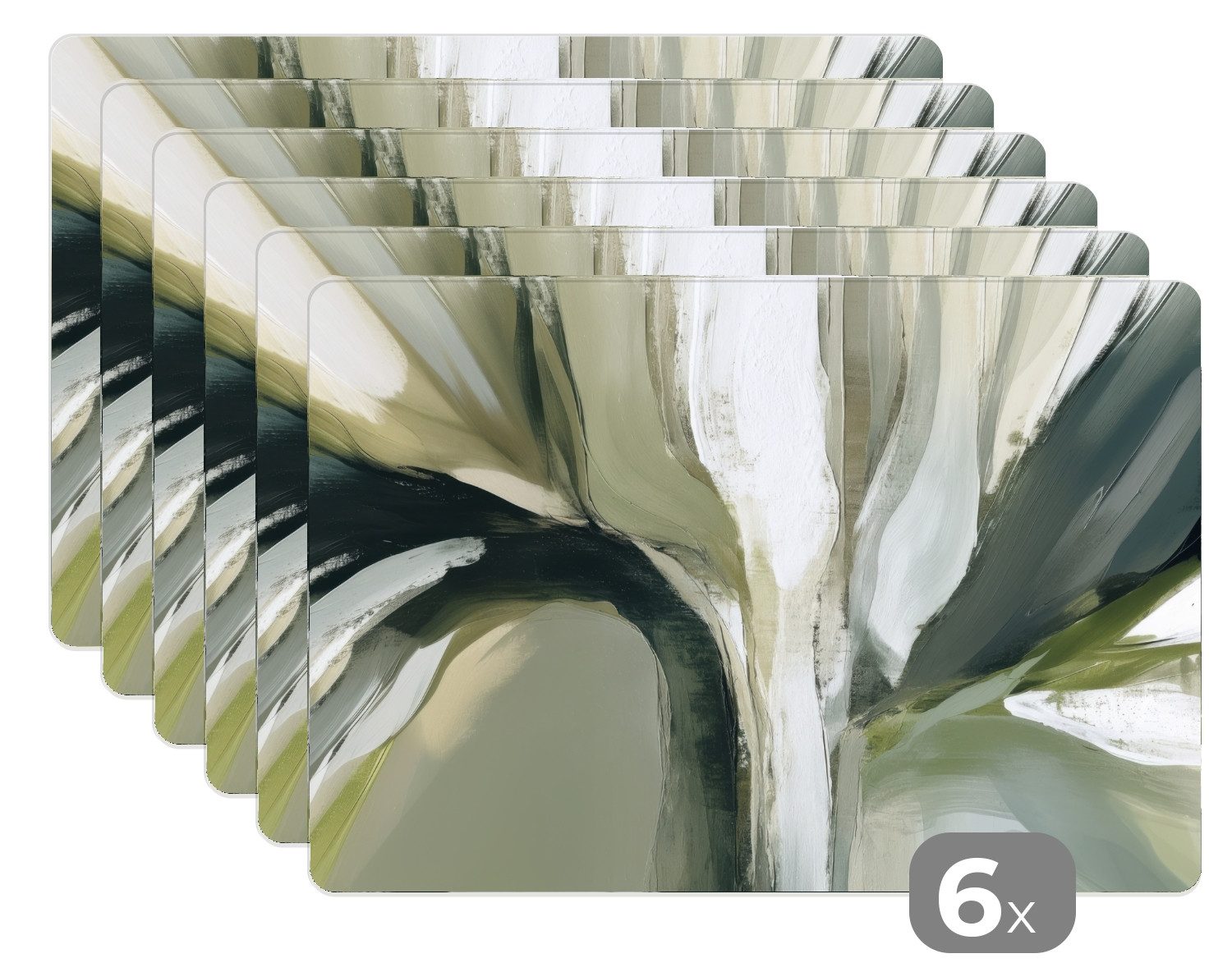 MuchoWow Platzset Natur - Abstrakt - Grün - Pinselstriche, (6-St), Platzsets, Tischset, Abwaschbar, Tischsets, Platzdeckchen