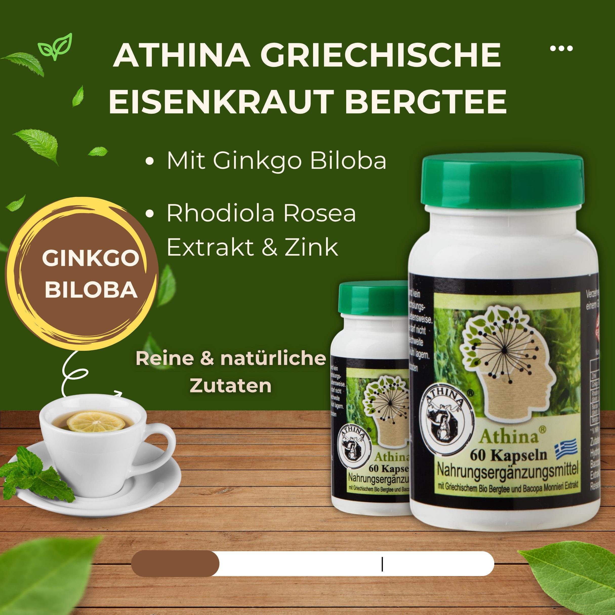 Athina Griechische Eisenkraut Bergtee mit Bacopa Monnieri Extrakt Kapseln, 32 g