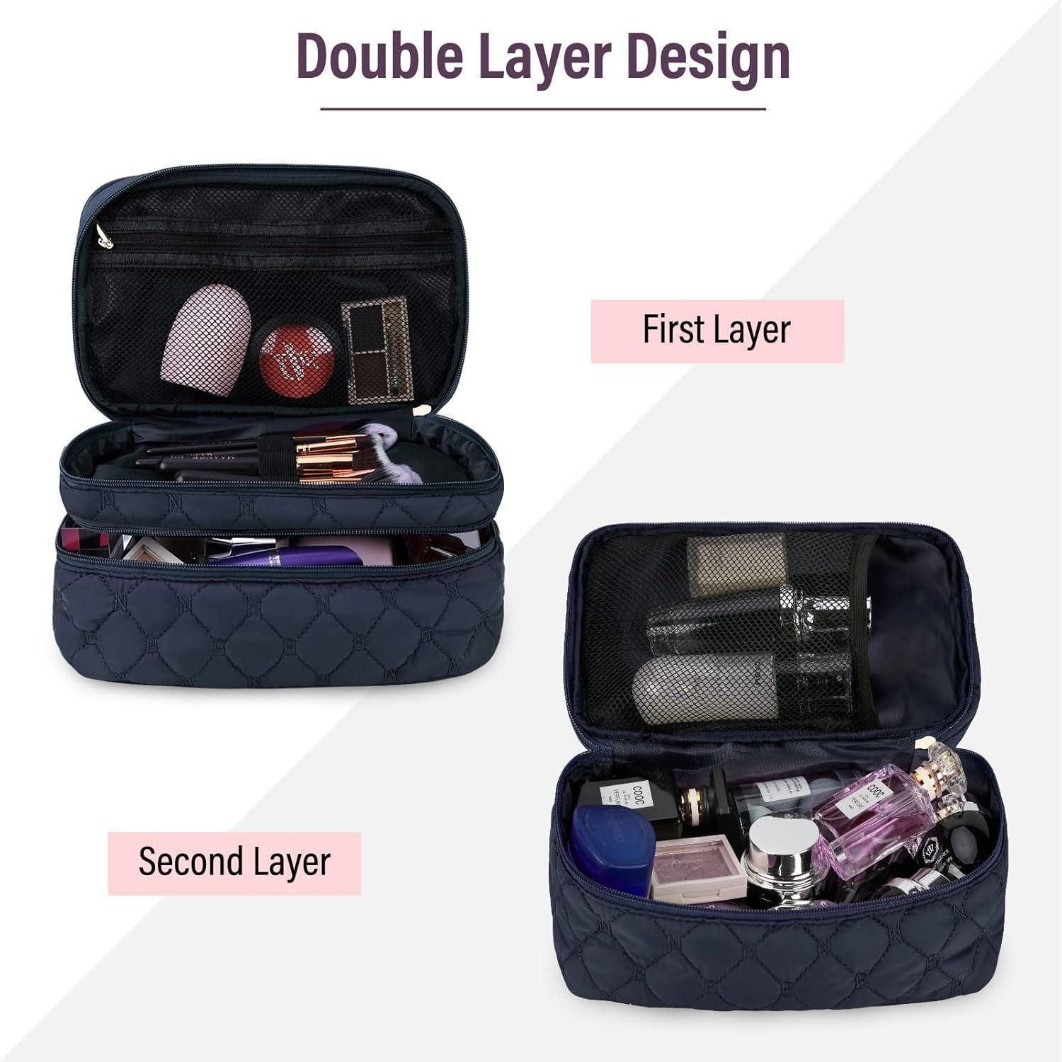 LuxusKollektion Kosmetiktasche Kosmetiktasche Damen Doppelschicht Groß Wasserdicht Blau Makeup Reise