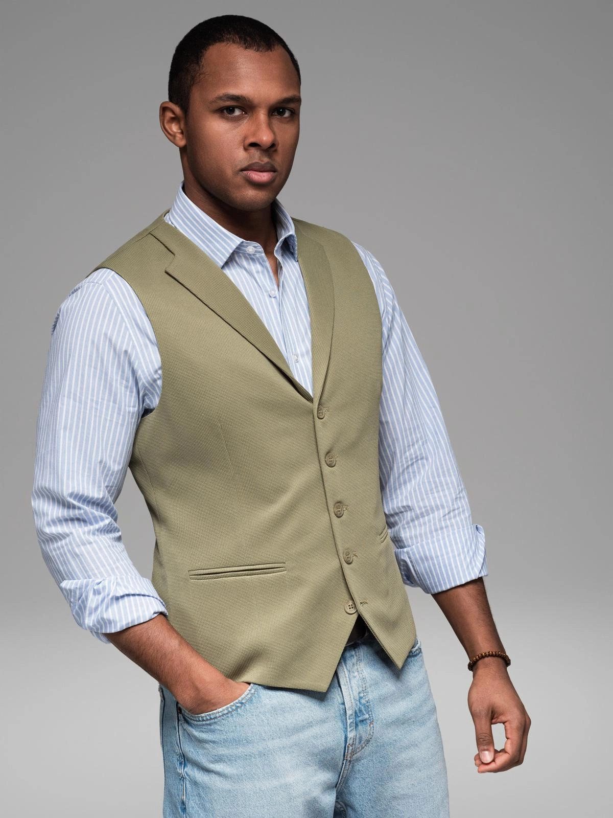 OMBRE Anzugweste Strukturierte Strickweste mit Revers für Herren