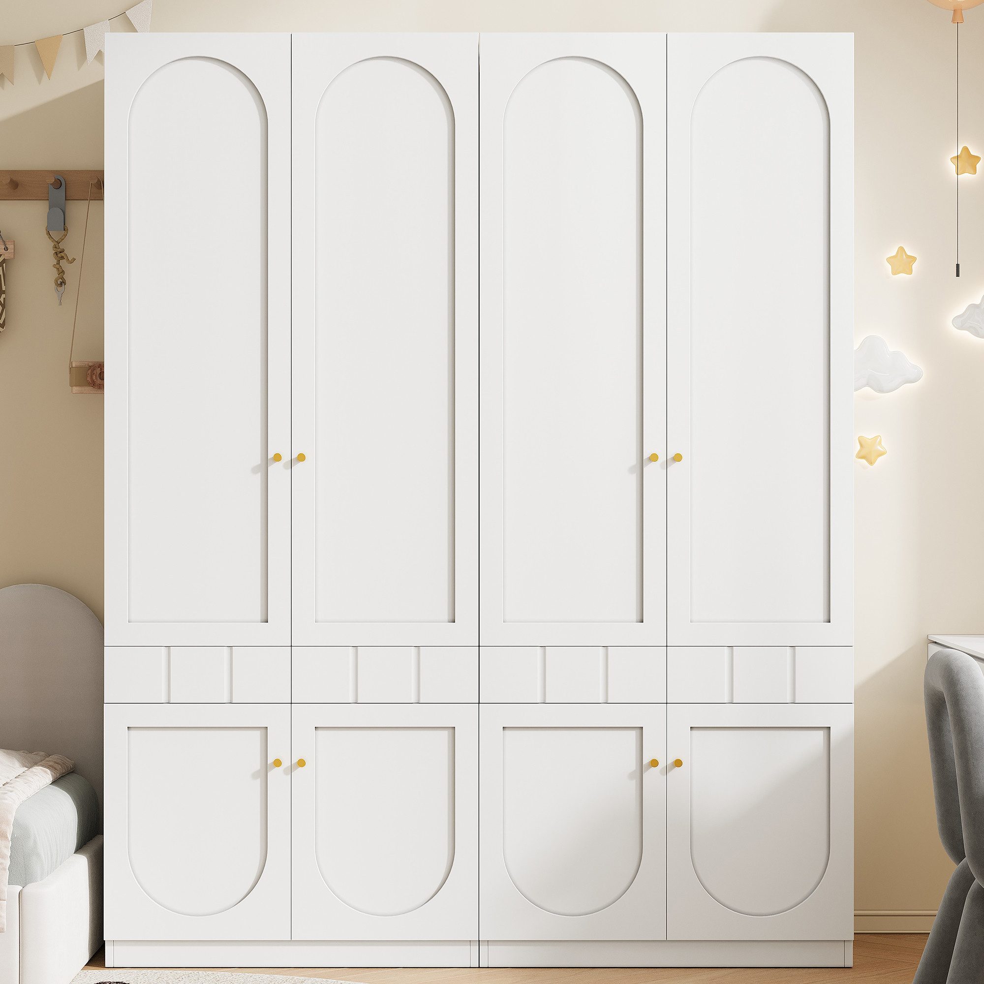 Flieks Kleiderschrank (2-St) 2 Set * Kleiderschrank mit Kleiderstange und Schubladen 80×50×200cm