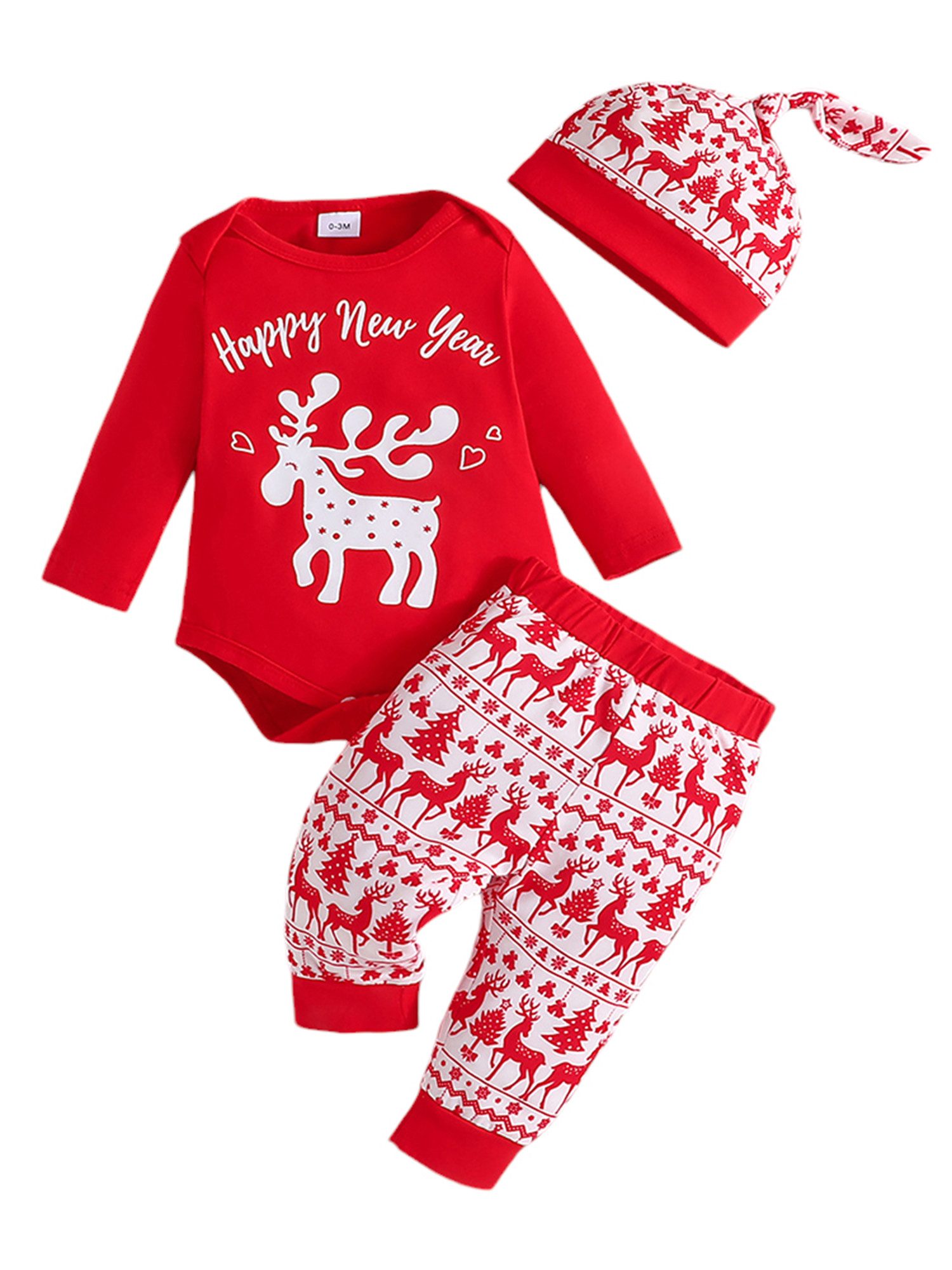 Lapastyle Shirt, Leggings, Jäckchen & Mütze Weihnachtsset für Neugeborene, Unisex Baby Outfits, kontrast Aufdruck Langarm-Overall, Hose und Mütze, 3-teiliges Set