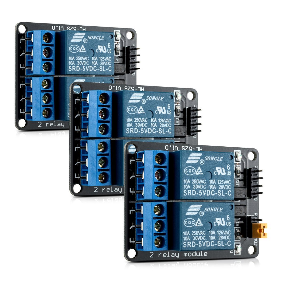 kwmobile 3x 2 Kanal Relais Modul mit 5V für Arduino Adapter, 5.00 cm, 2 Kanal 5V Relais