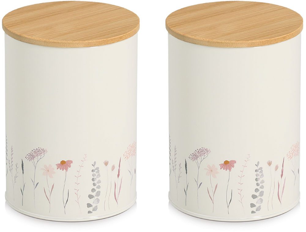Zeller Present Vorratsdose "Flowers", 2-tlg., Bambus, Metall, (Set, 2-tlg), luftdicht, pflegeleicht, 1200 ml