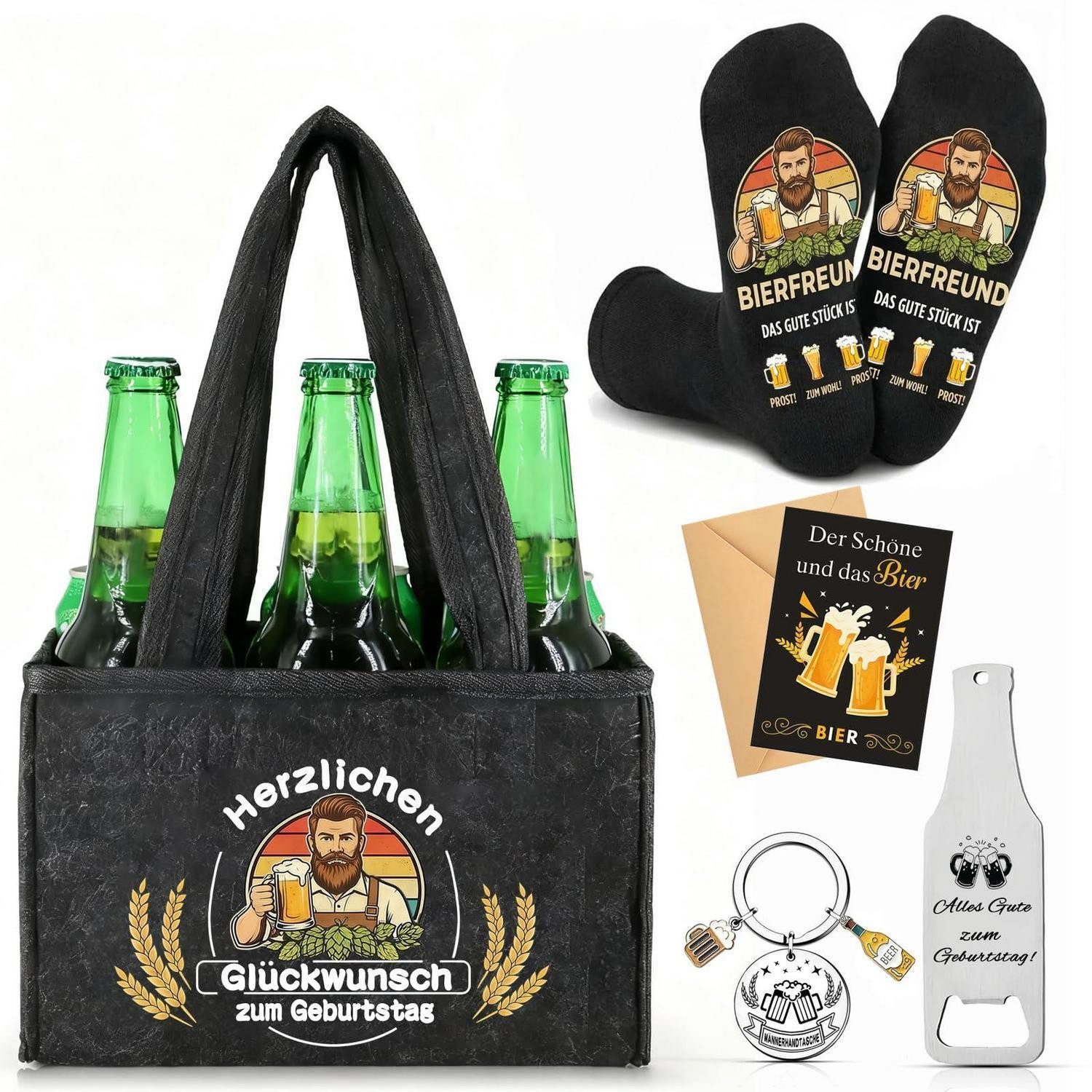 LuxusKollektion Geschenkbox Bier Geschenkset Herren Tasche mit Socken, Flaschenöffner
