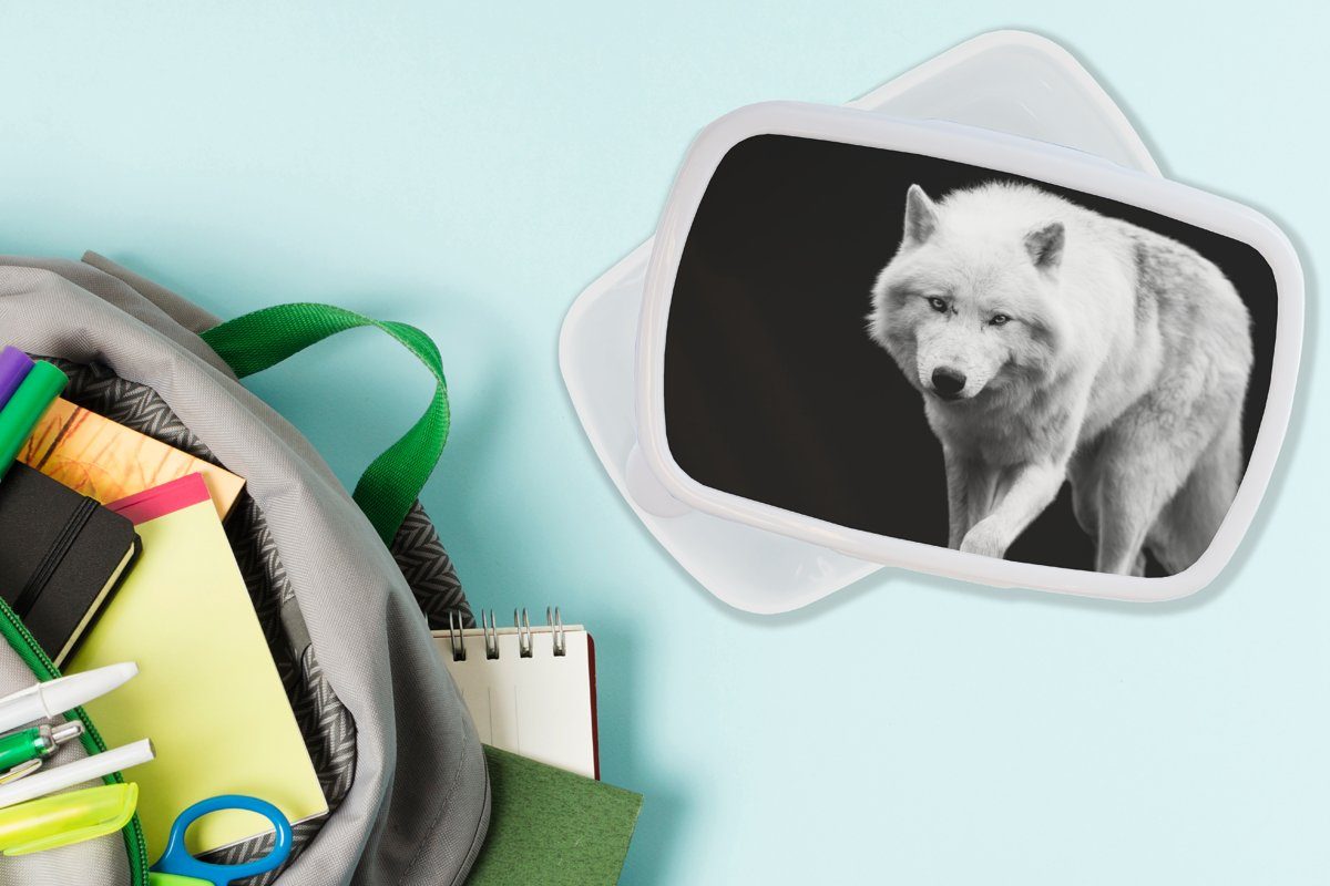 MuchoWow Lunchbox Wolf - Tier für - Kinder Weiß, Brotdose, und Mädchen Schwarz Kunststoff, Brotbox Erwachsene, - Jungs (2-tlg), für und