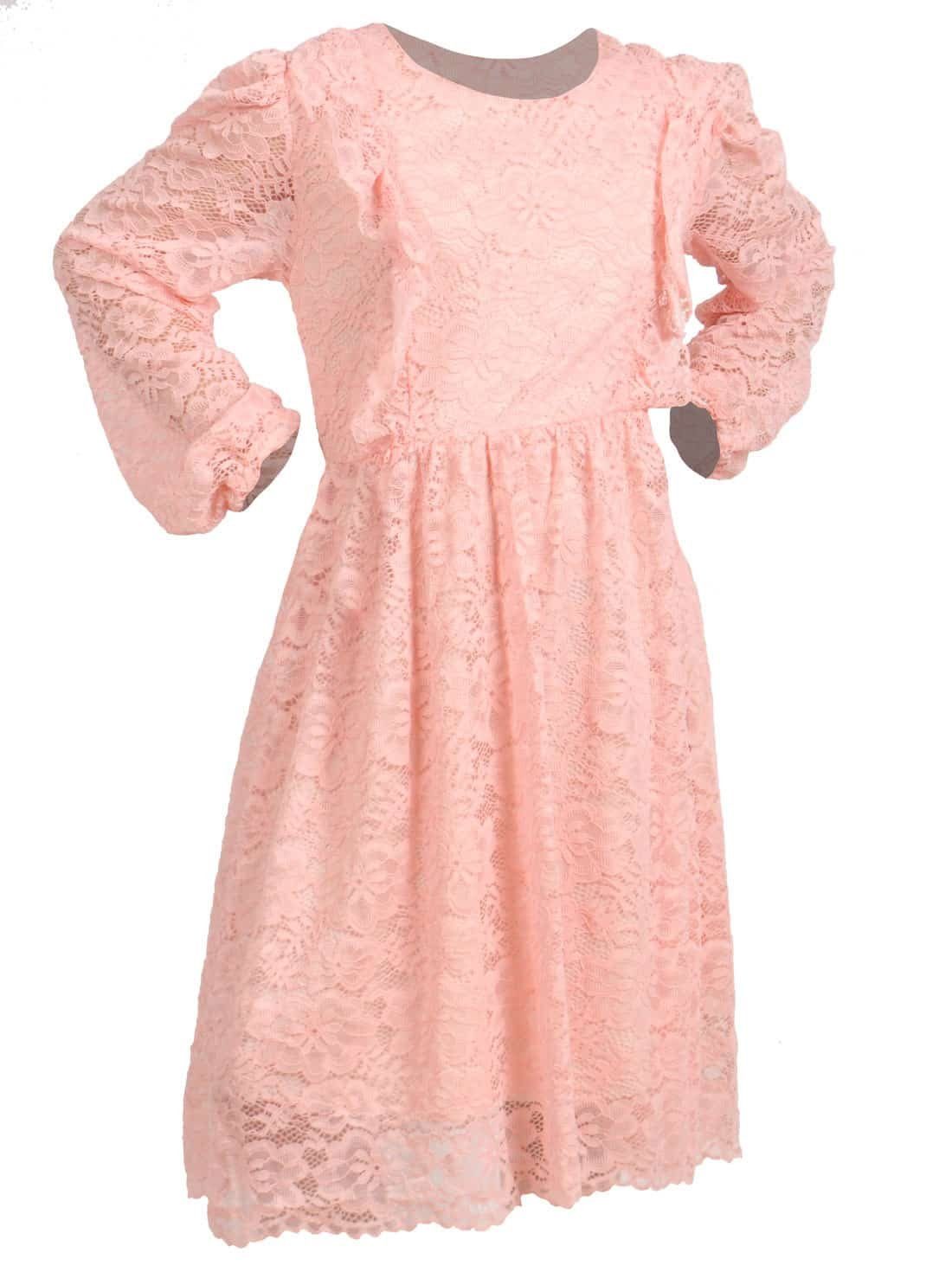 KMISSO Maxikleid Mädchen Kleid mit Spitze (1-tlg) Spitzen Kleid, Vinted Pom Pom Ärmel Rosa