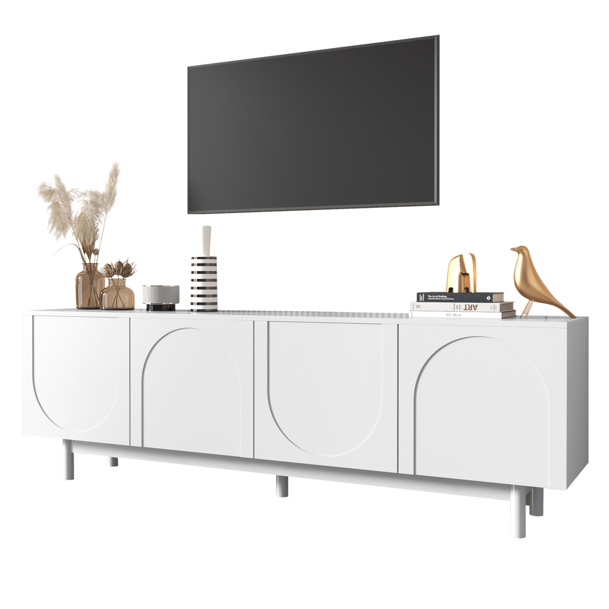 Odikalo TV-Schrank TV-Möbel im Luxusstil strukturierte Türen verstellbare Trennwände 175 x 38 x 56 cm