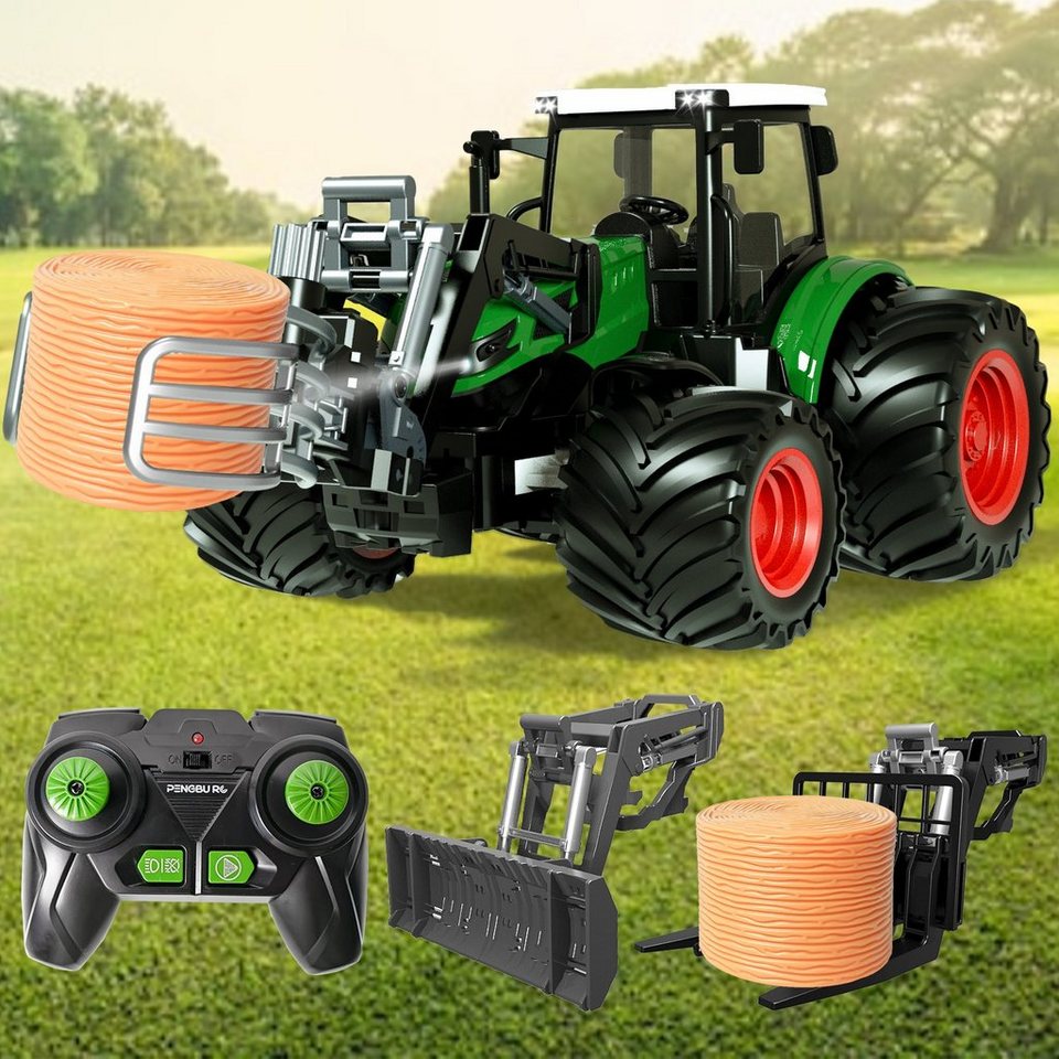 Esun RC-Traktor Ferngesteuerter Traktor Ferngesteuert, Traktor Spielzeug ab  3 4 Jahre (Komplettset), Ferngesteuertes Auto mit Licht und Sound