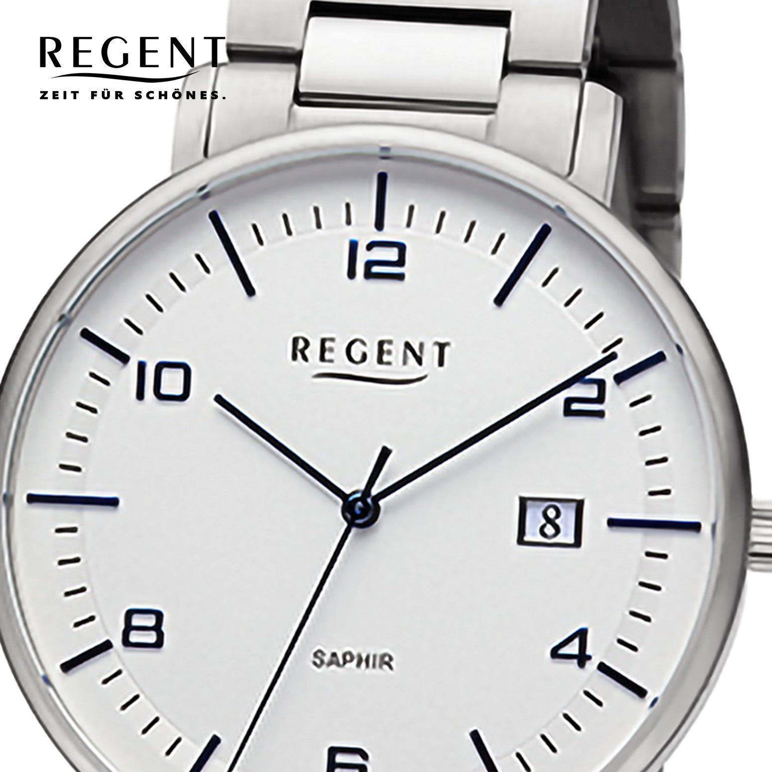 Regent Quarzuhr Analog, extra (ca. Herren rund, Armbanduhr Metallarmband Regent Armbanduhr Herren 42mm), groß