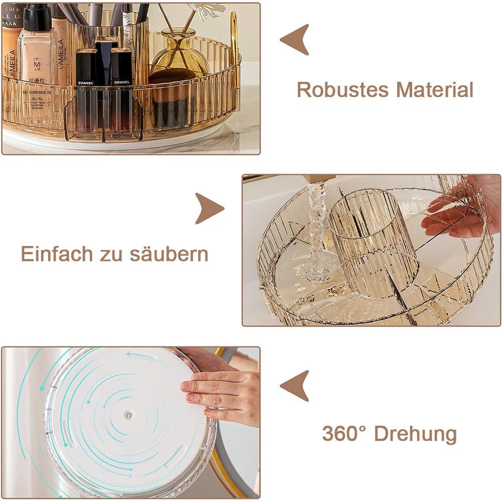NUODWELL Make-Up 360° Organizer, Make Aufbewahrung Amber Kosmetikbox Organizer Schmink Up Drehbar