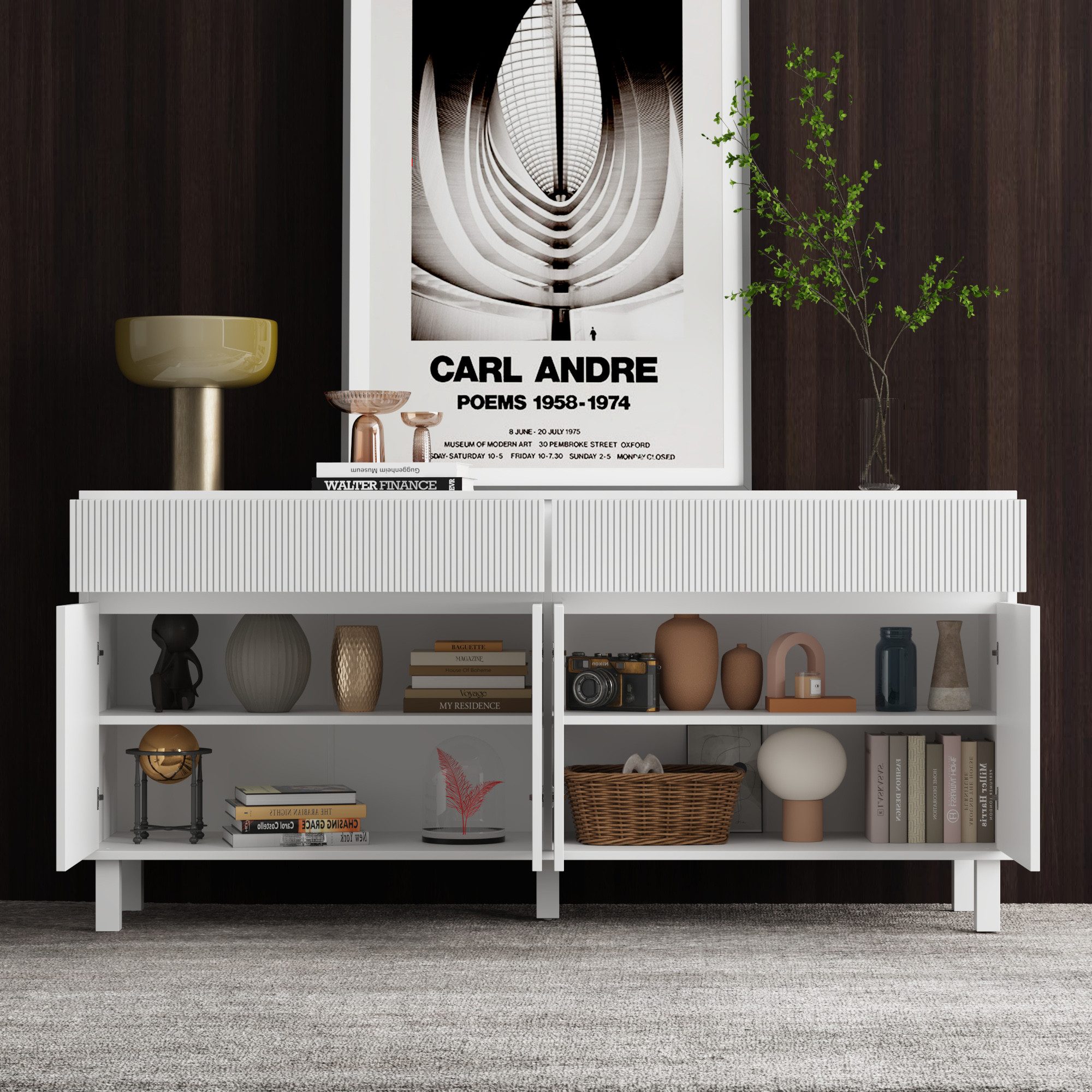FUFU&GAGA Sideboard Komodenschrank mit 4 Türen und 1 Schublade