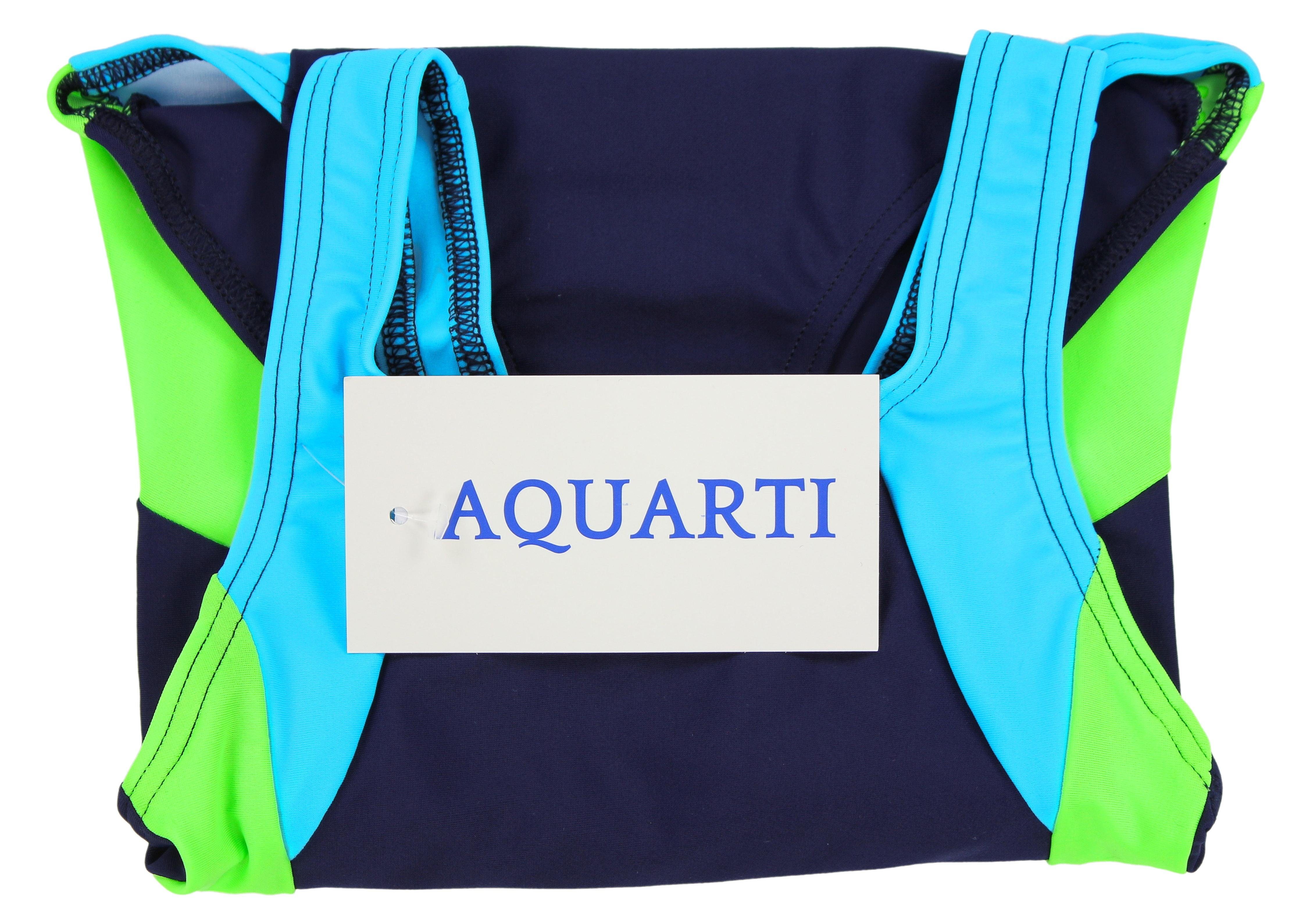 Aquarti Dunkelblau Neongrün / Ringerrücken Badeanzug / Hellblau Mädchen Badeanzug Aquarti mit