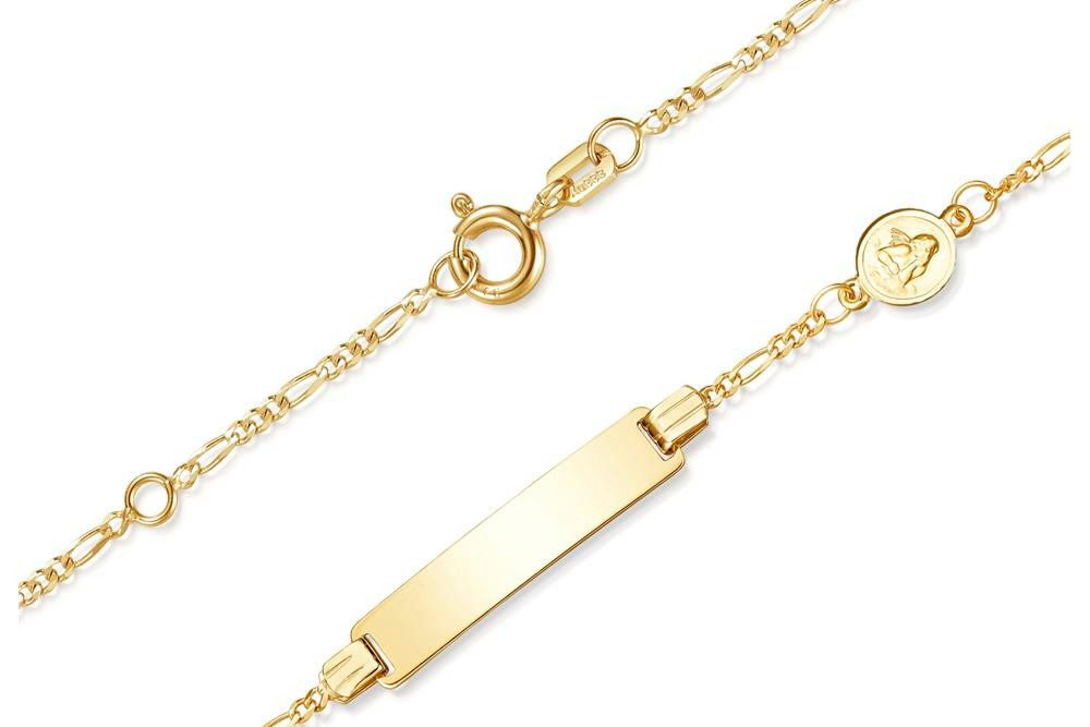 Silberkettenstore Goldarmband Kinder-Gravurarmband Schutzengel Figaro 1,5mm - 333 Gold