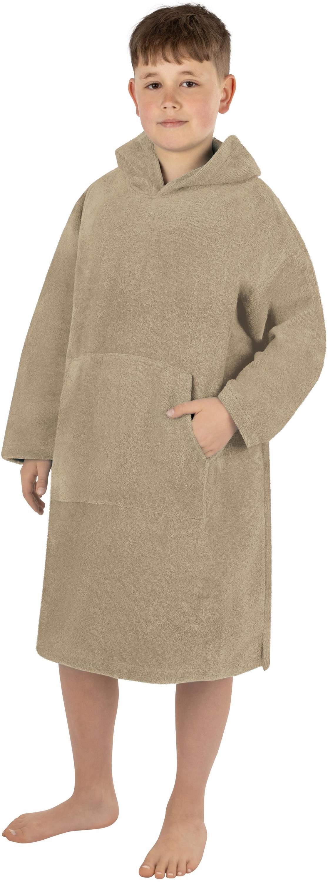 langarm Jahre) mit Kinderponcho Kapuze, Poncho Baumwoll-Innenseite Schlupf, trocknender Badeponcho normani Beige Pichilemu, Baumwolle, (10-13 Kinder