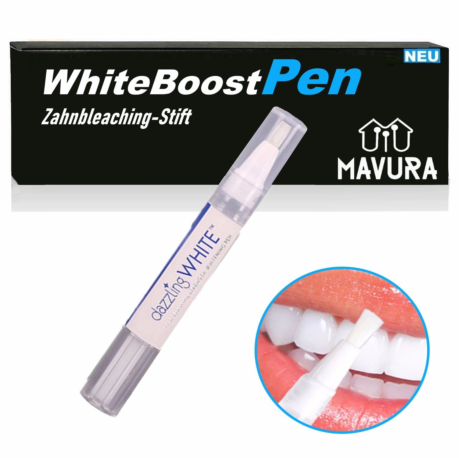 MAVURA Zahnbleaching-Stift WhiteBoostPen Zahnaufhellung Zahnweiß Stift  Bleaching, Pen Weiße Zähne Zahnweiss Aufhellung 2g (1kg/353)