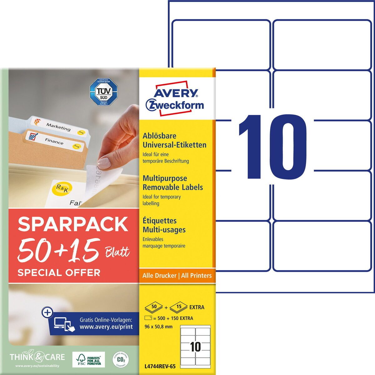Avery Zweckform Etiketten Etikett 96X50,8mm A4 ILK wiederablösbar 50+15 Blatt 650 Stück