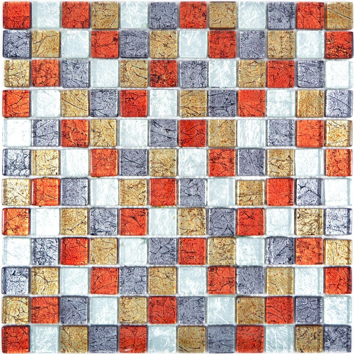 Mosafil Mosaikfliesen Glasmosaik Fliesen Curlew Q23, Glas 30.000x30.000, rot-braun-silber, Verlegefertig auf ein Netz geklebt - Wasserfest