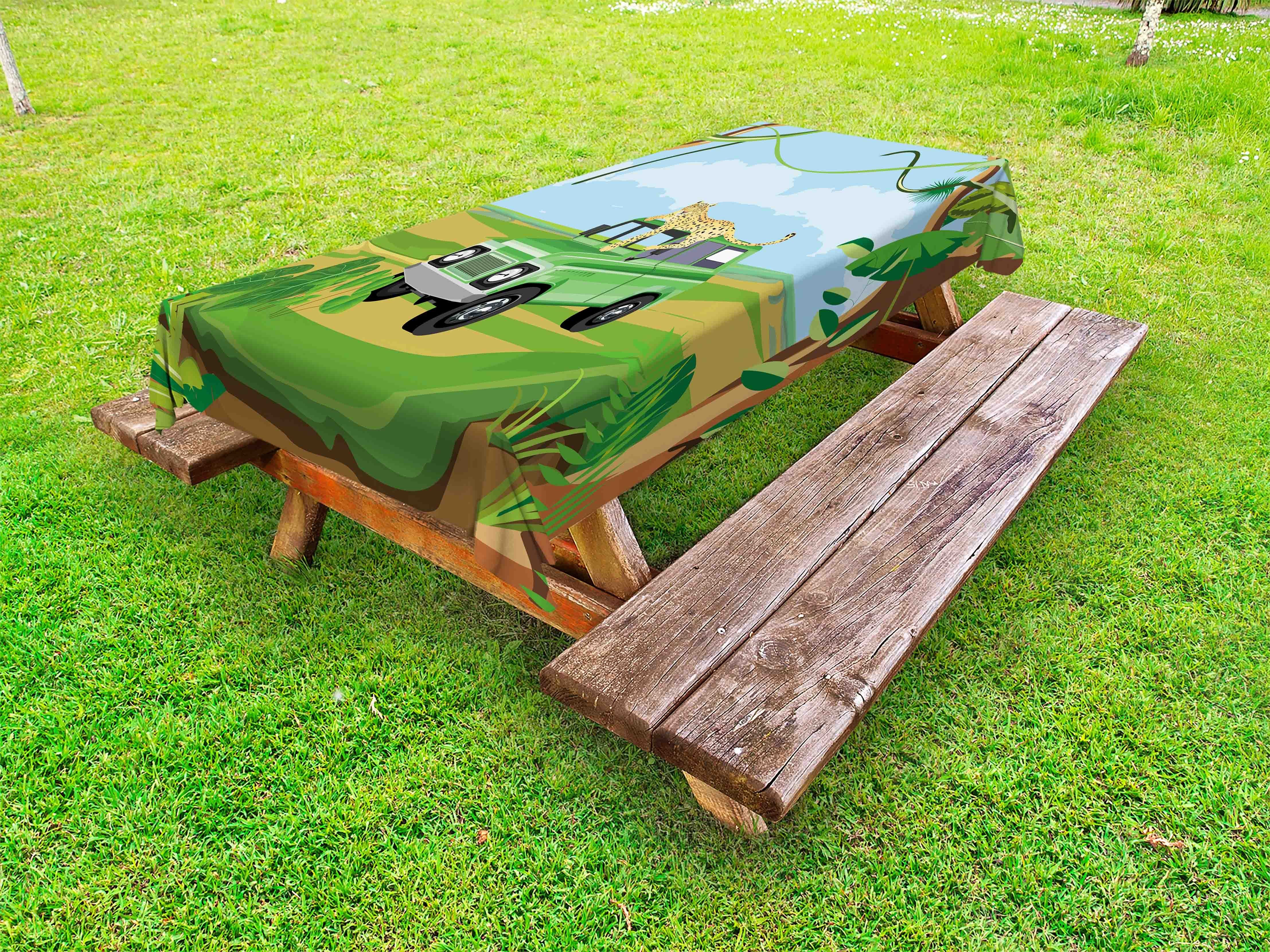 Abakuhaus Tischdecke dekorative Safari Picknick-Tischdecke, Abenteuerliche Leopard Vehicle waschbare