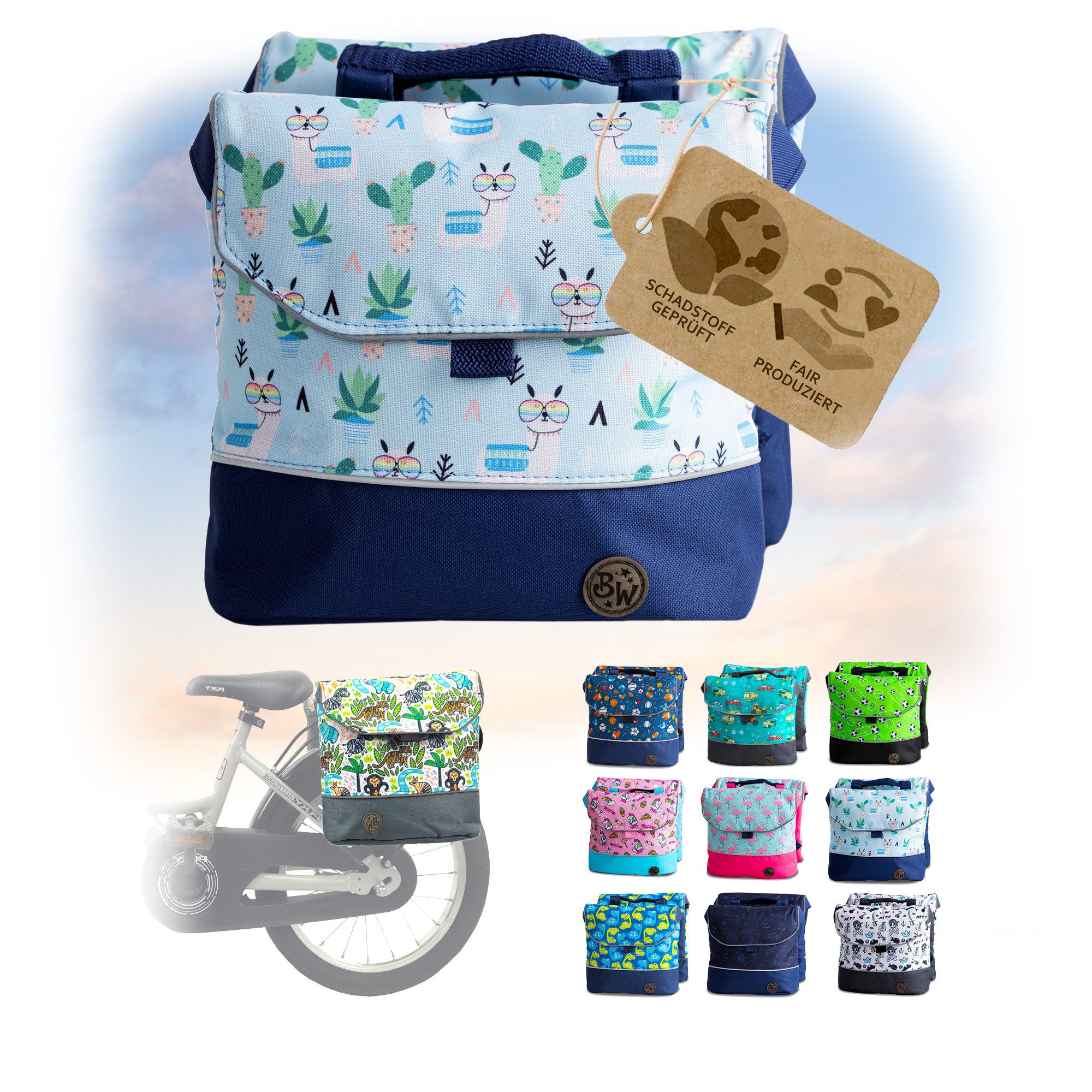 BambiniWelt by Rafael K. Gepäckträgertasche Gepäckträgertasche Fahrradtasche für Kinder z.B. für Puky Räder (M1), eingenähte Reflektorstreifen für mehr Sicherheit in der Dämmerung