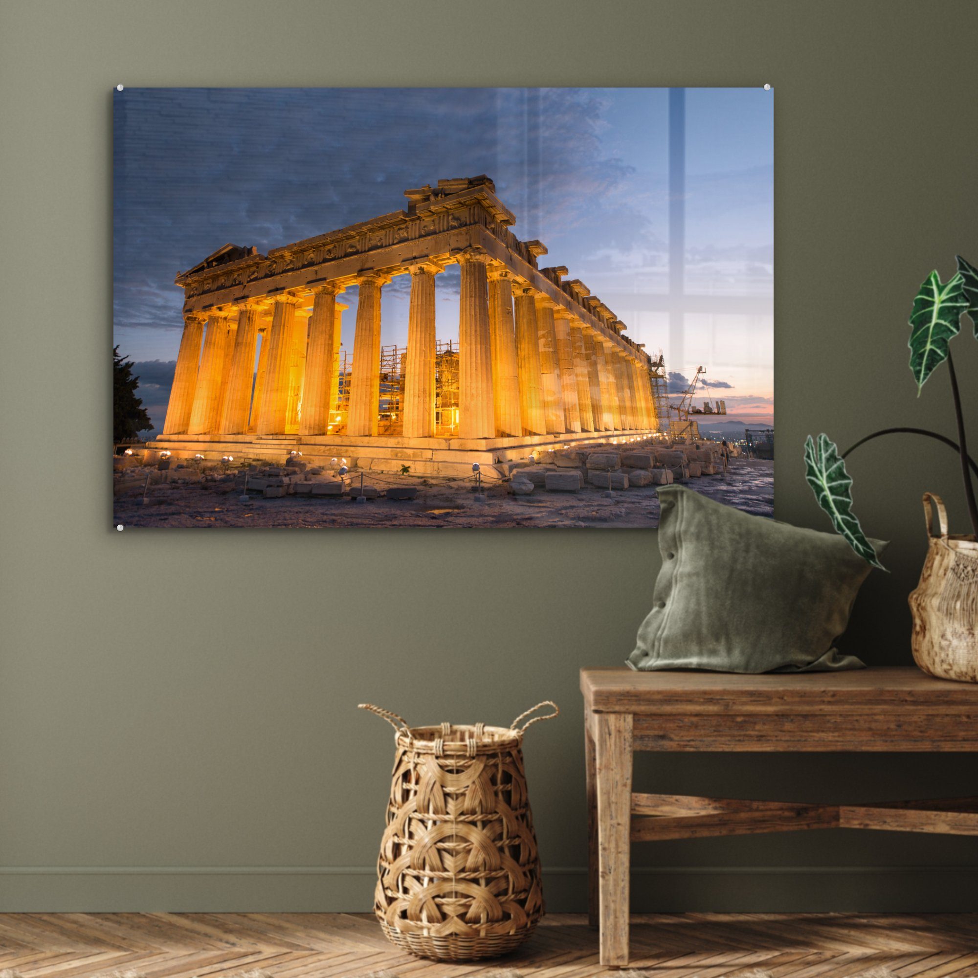 & Parthenon in (1 Acrylglasbild beleuchtete Der Acrylglasbilder MuchoWow Griechenland, Schlafzimmer Wohnzimmer St),