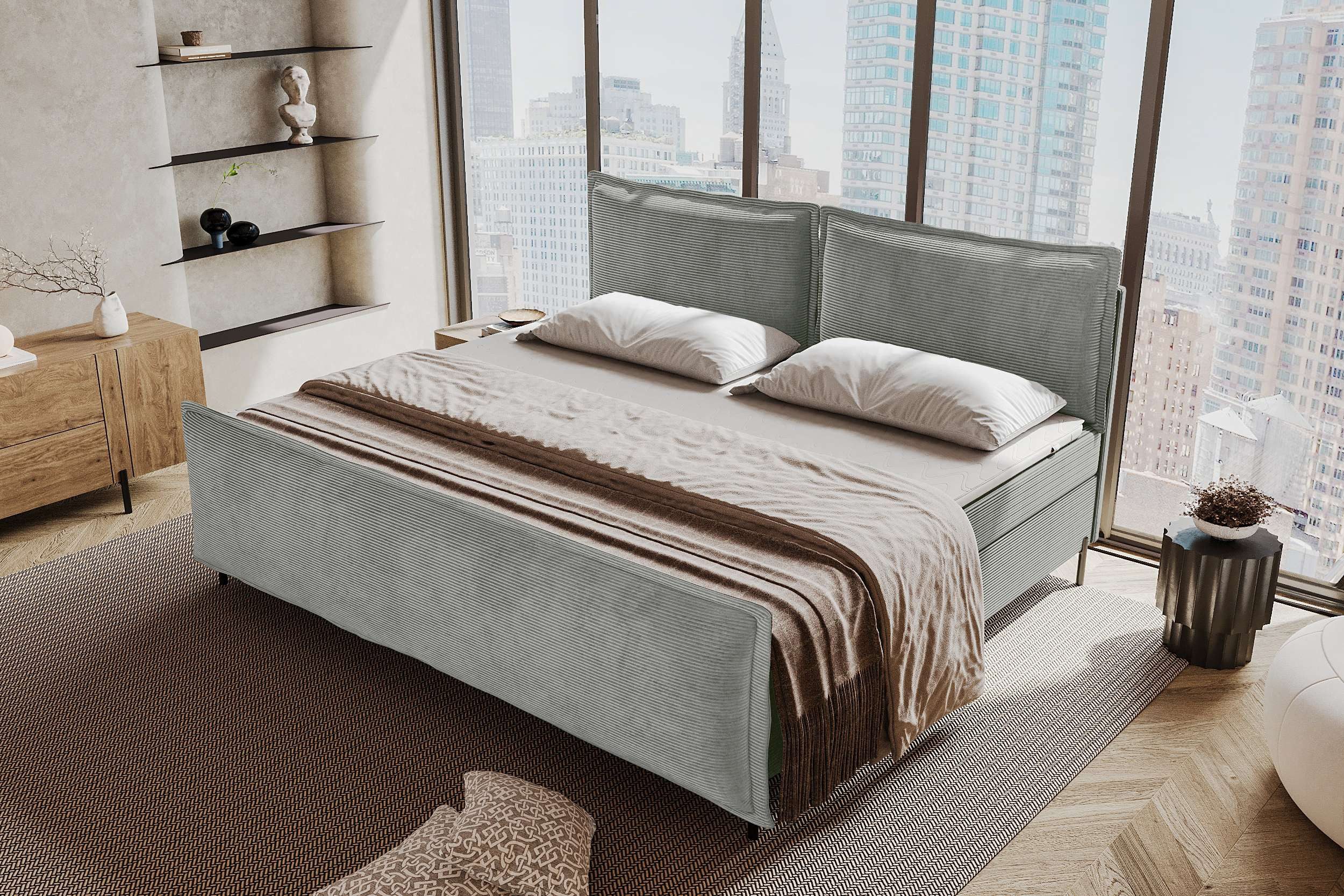 99rooms Boxspringbett Vero Plus Familienbett (Schlafzimmerbett, Bett), 220/240/260x200 cm, in Cord POSO, mit BFK-Matratze, Bettkasten