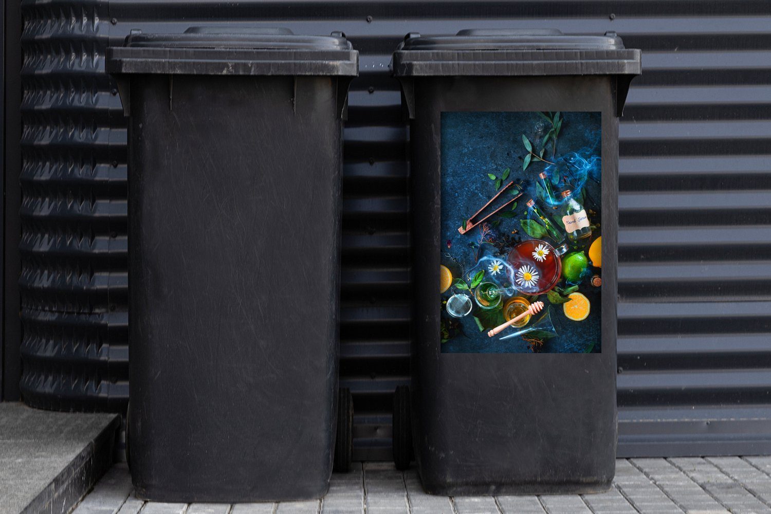 MuchoWow Wandsticker Tee umgeben Mülleimer-aufkleber, St), von Container, (1 Mülltonne, Blättern Sticker, Abfalbehälter