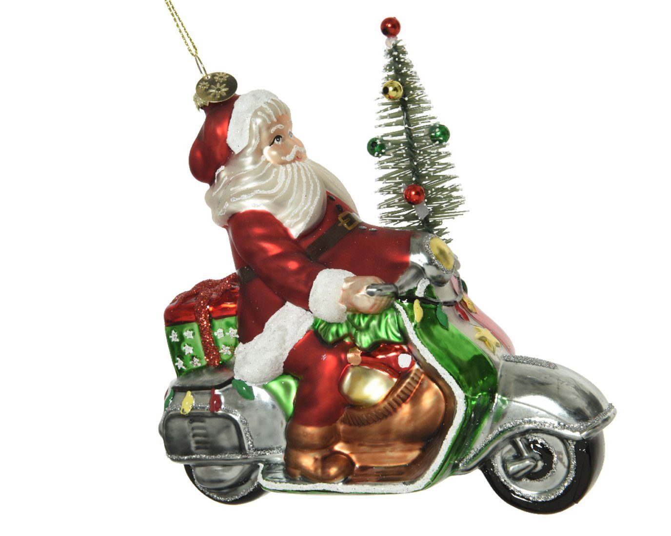 Glas Roller Christbaumschmuck 15cm rot auf grün decorations / season Weihnachtsmann Decoris Christbaumschmuck,