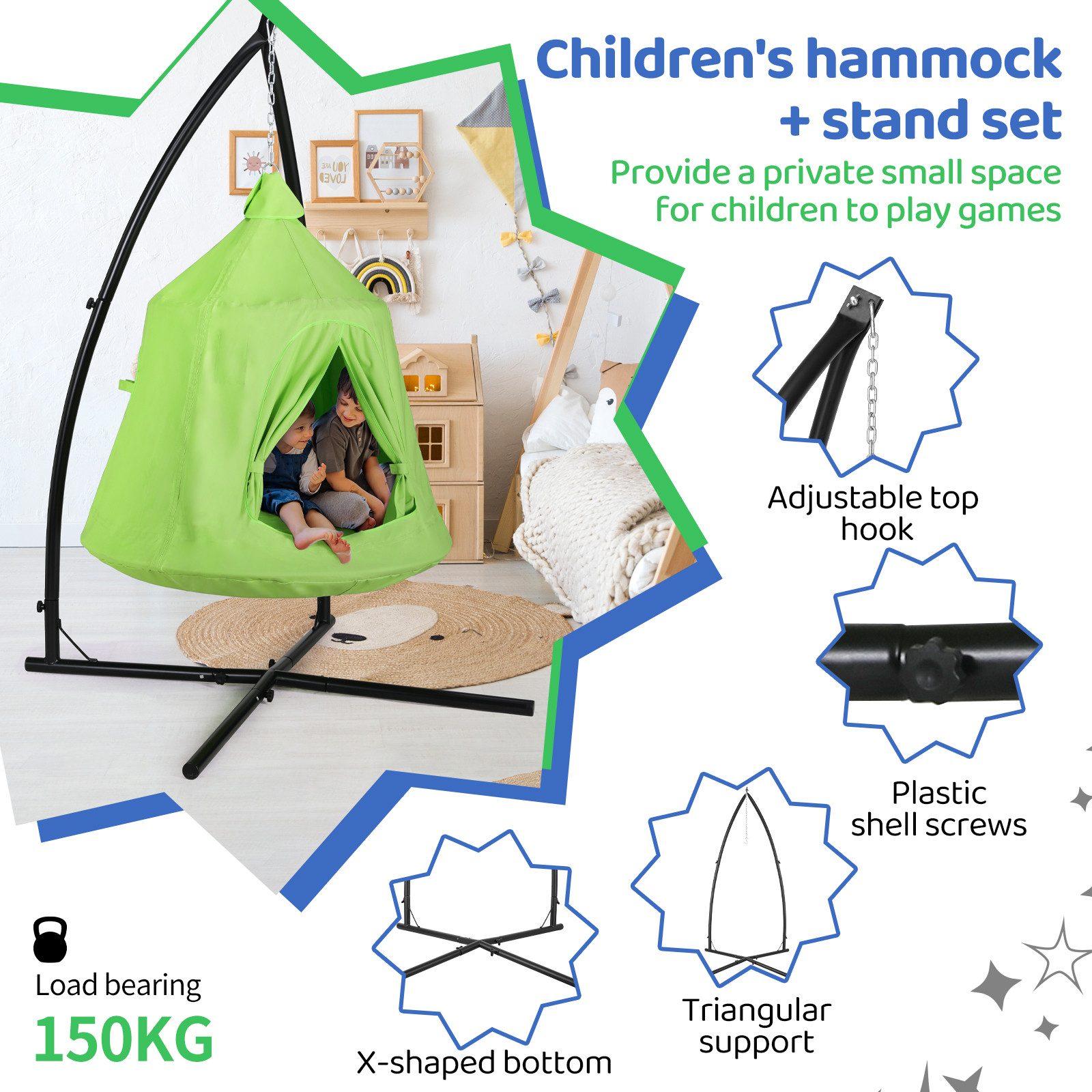 TLGREEN Hängehöhle Hängehöhle kinder mit Gestell (Hängematte int LED-Leucht günstig online kaufen