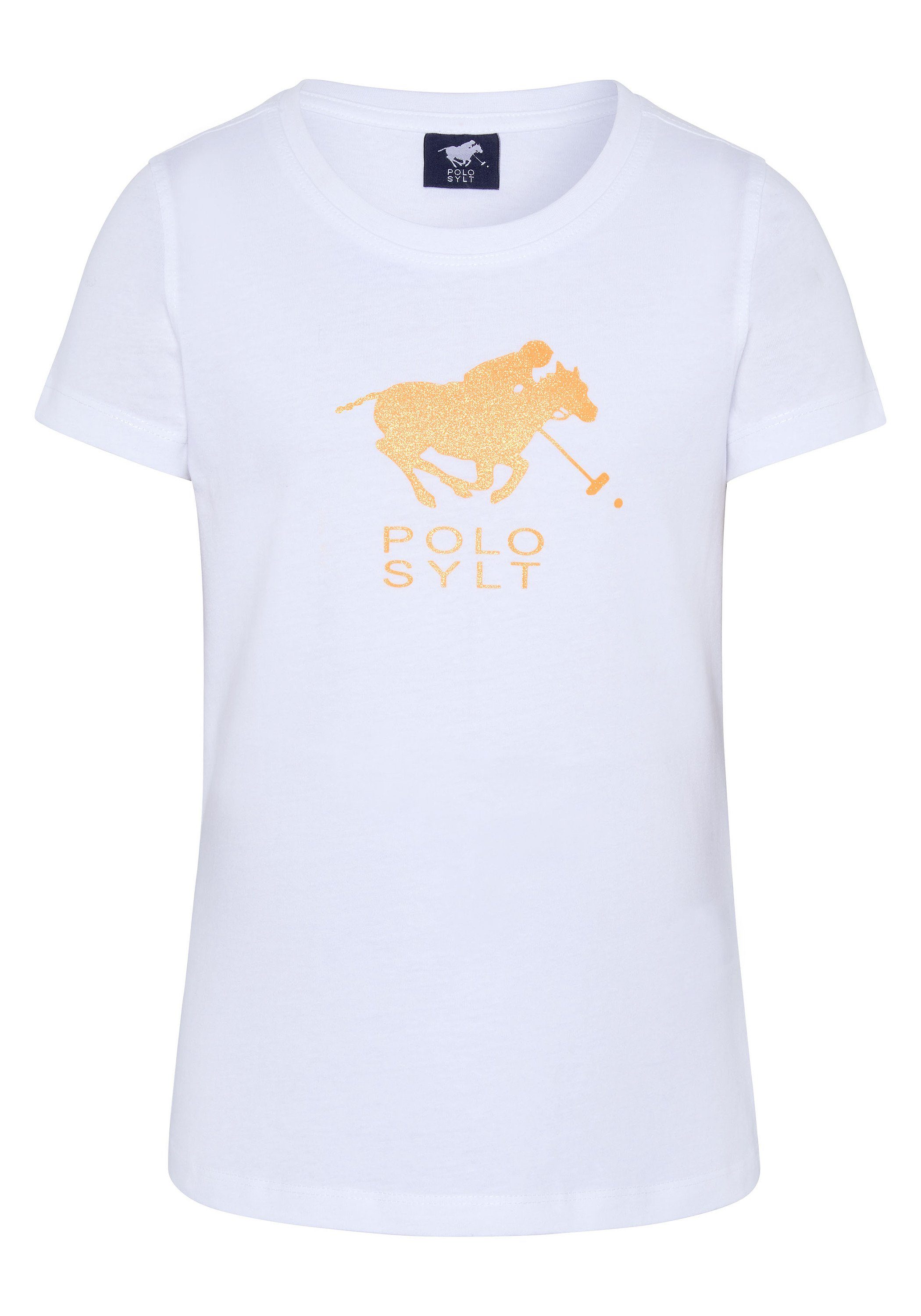 Polo Sylt Print-Shirt mit Glitzer-Logo Bright White