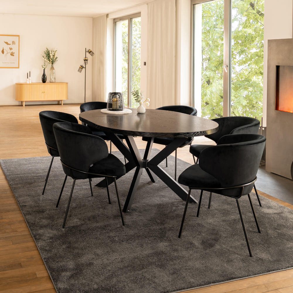 HOME DELUXE Essgruppe Rund Ausziehbar AVENTURA inkl. Sternfuß - 120 x 120 cm Dark Oak, (7-tlg), Variantenauswahl, inkl. rundem Esstisch, Esszimmerstühle