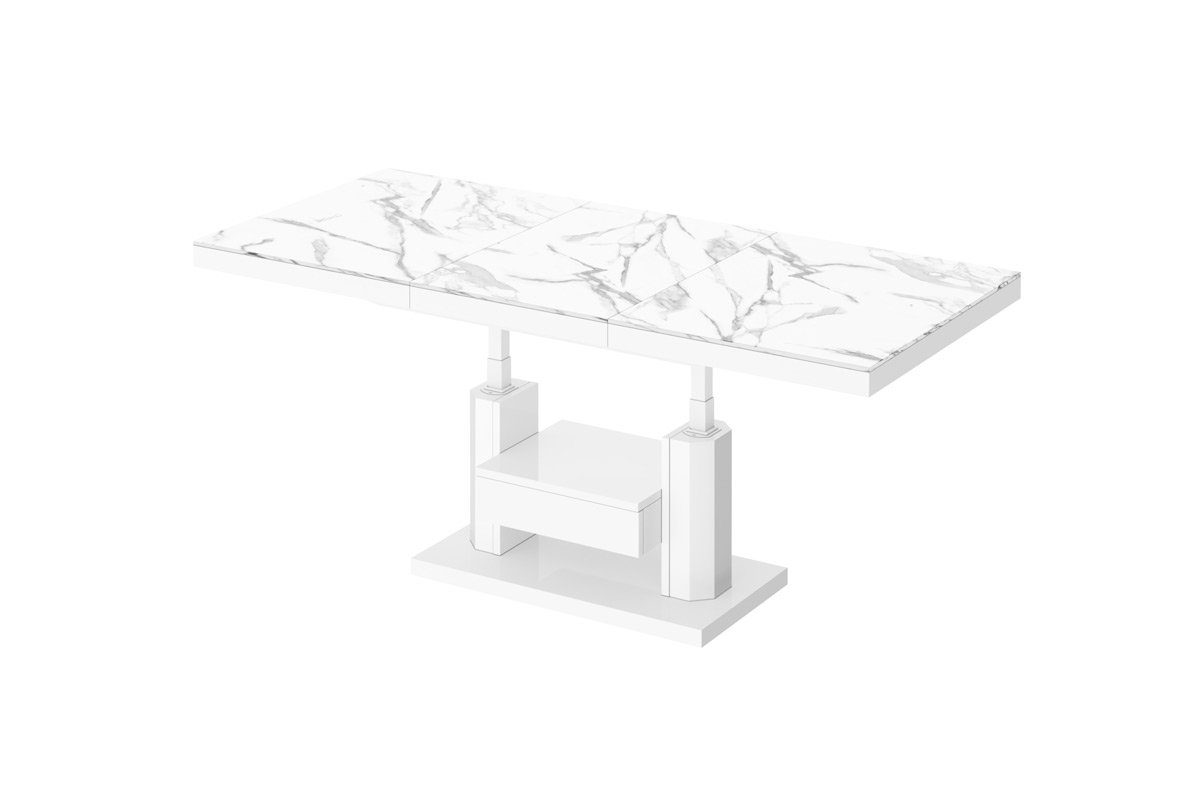 Hochglanz ausziehbar Couchtisch - Hochglanz Hochglanz HM-120 stufenlos designimpex Natur höhenverstellbar Tisch Marmor Weiß Design