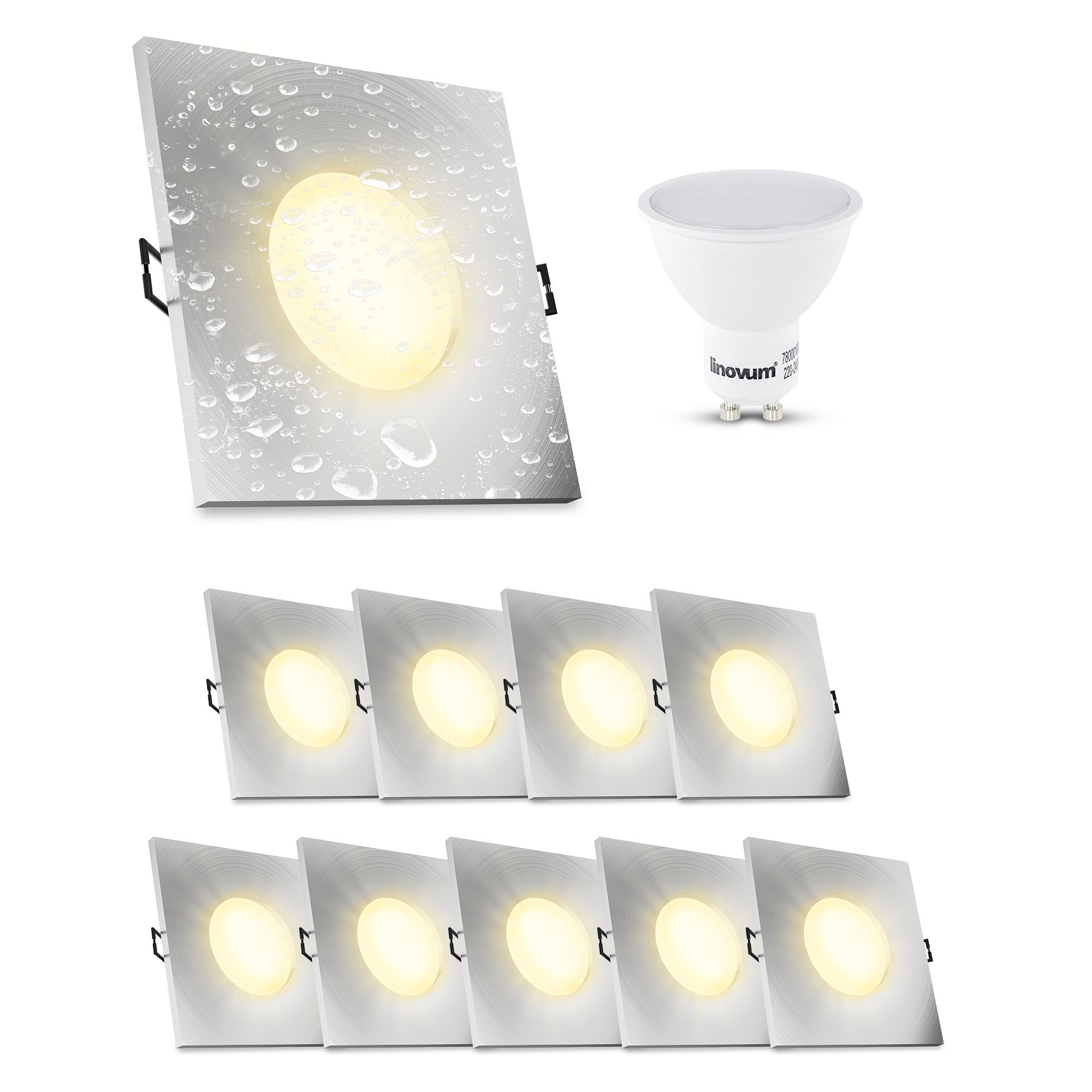 linovum LED Außen-Deckenleuchte ISASO Einbauleuchte IP65 mit fourSTEP LED GU10 5W warmweiß Deckenlampe, Warmweiß