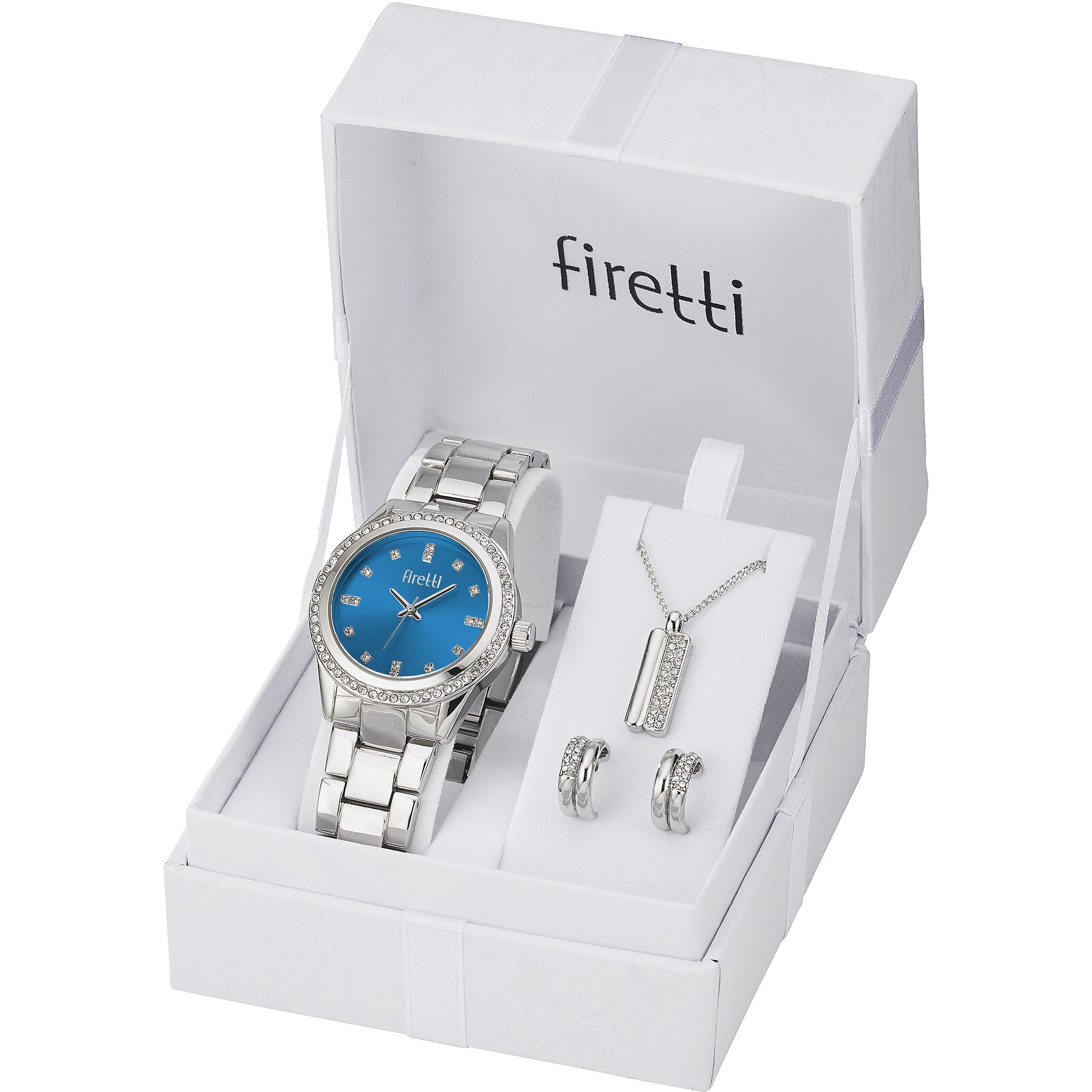 Firetti Quarzuhr Lumina, (Set, 5-tlg., mit Anhänger, Kette und 1 Paar Ohrsteckern), Armbanduhr, Damenuhr, Ideal auch als Geschenk, analog, Glassteine