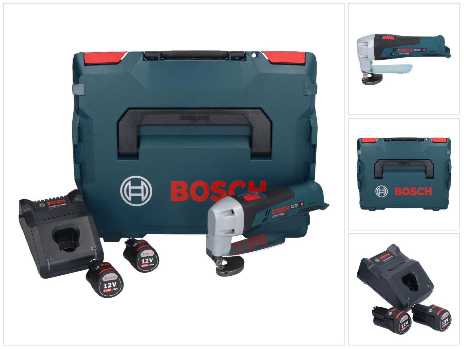 Bosch Professional Akku-Universalschere GSC 12V-13 Professional Akku Blechschere 12 V + 2x Akku 3,0 Ah + Lade
