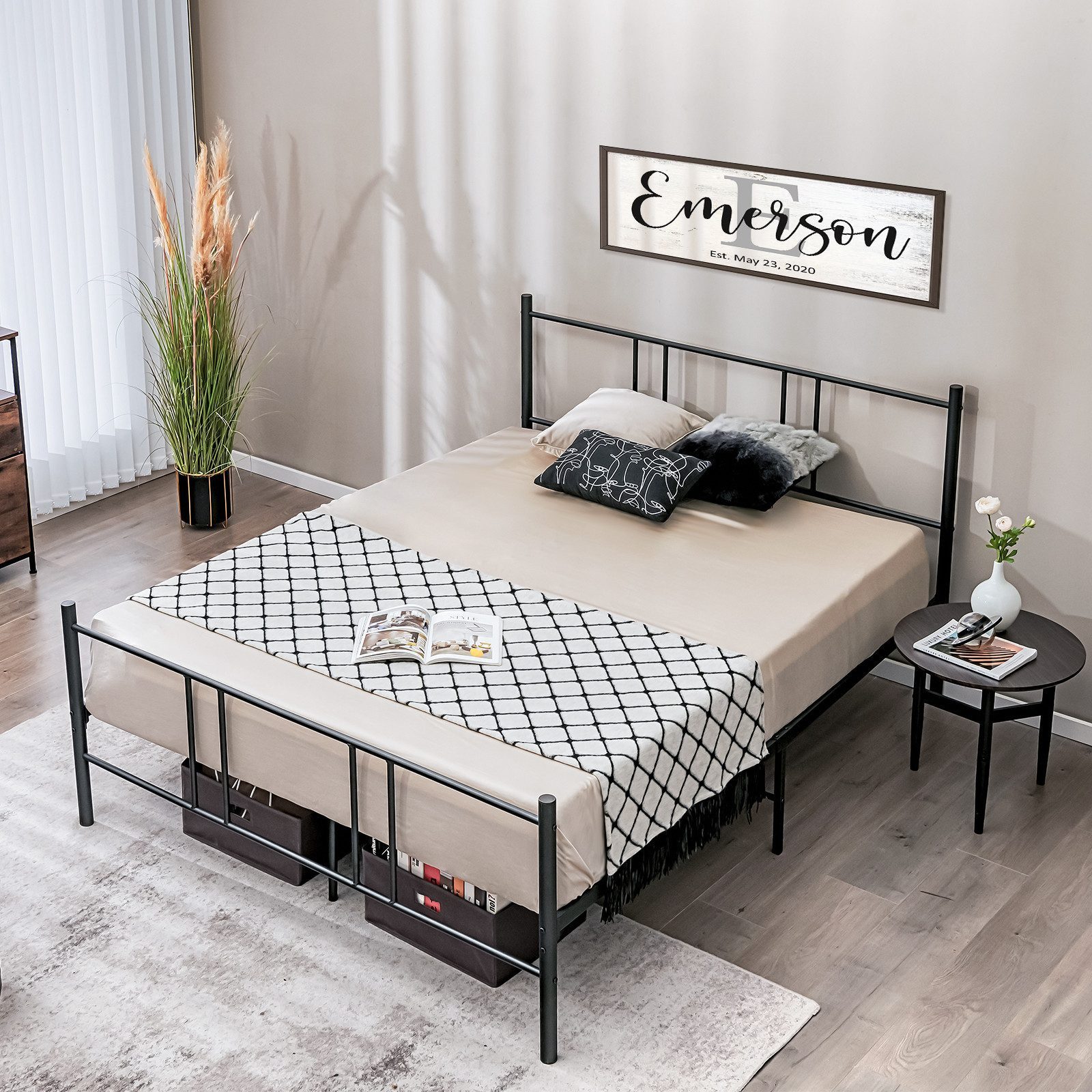 COSTWAY Bettgestell, 160x200cm, Metall, mit Lattenrost, günstig online kaufen