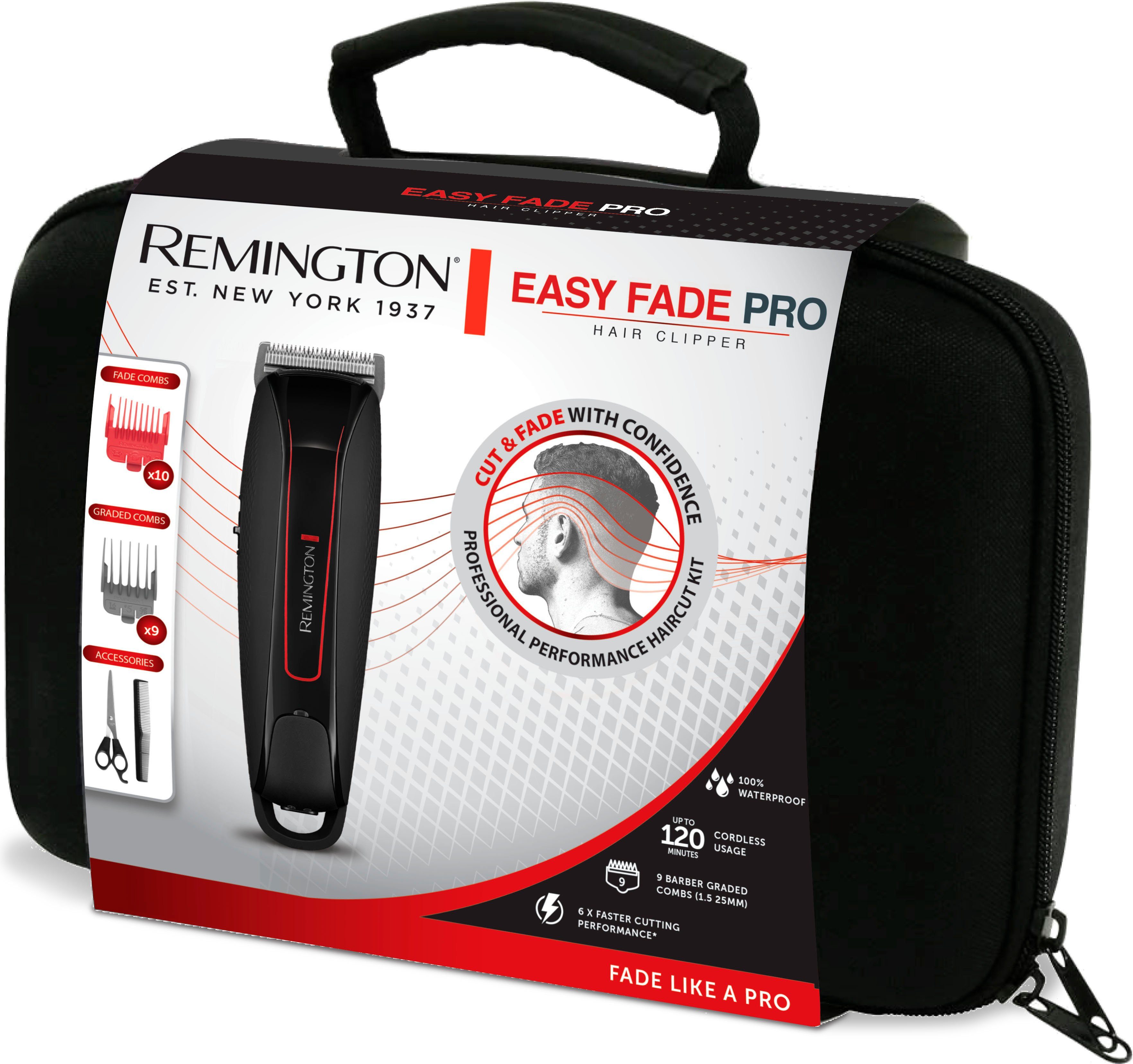 Remington Haarschneider Easy Schere Pro Aufbewahrungstasche Kamm & inkl. Fade mit in Barber-Fading-Technik, HC550