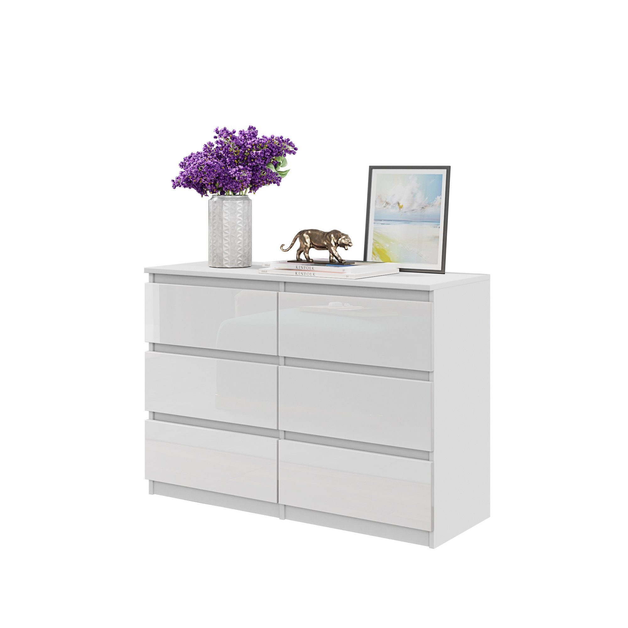 Furnica Kommode GABRIEL 6 Schubladen - Weiß Matt H70cm B100cm T33cm