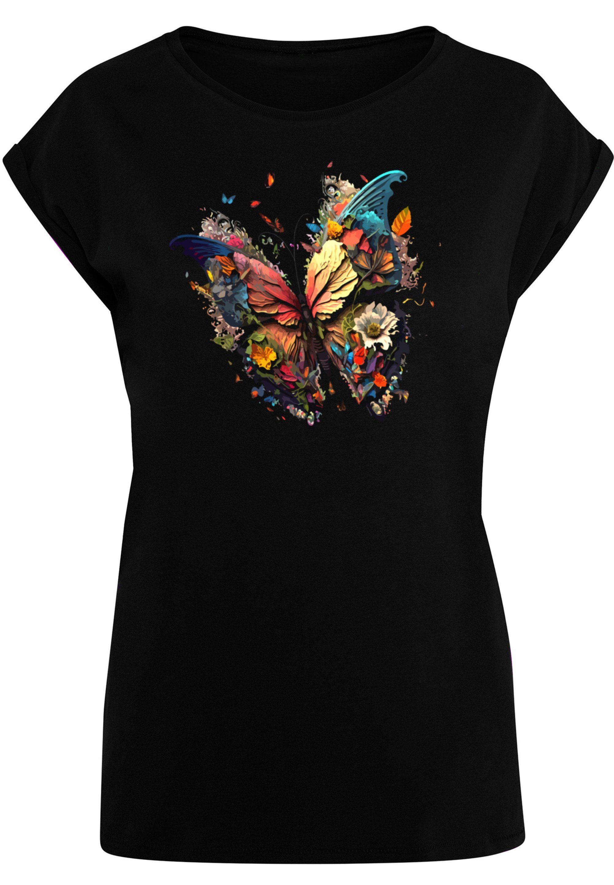 F4NT4STIC T-Shirt Schmetterling Bunt Print, Das Model ist 170 cm groß und  trägt Größe M