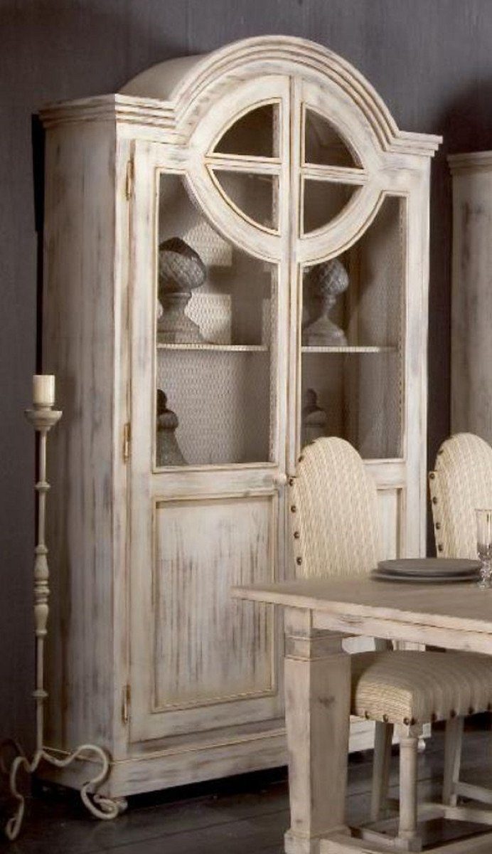 Casa Padrino Stauraumschrank Luxus Landhausstil Schrank Antik Weiß - Handgefertigter Massivholz Regalschrank mit 2 Türen - Landhausstil Massivholz Möbel - Luxus Qualität