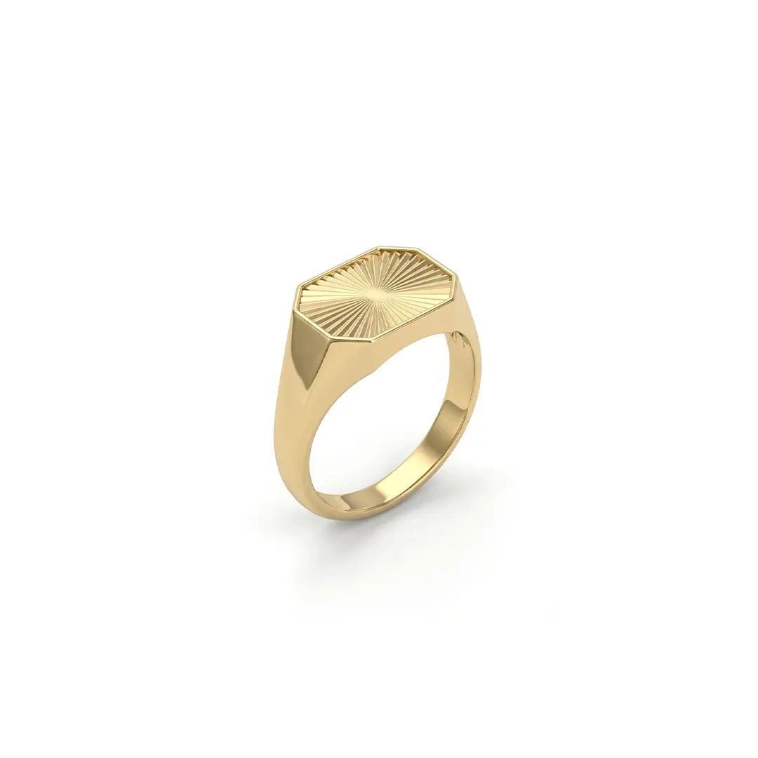 Goldring 375 Echtgold Solarius Crest gravierte Oberfläche