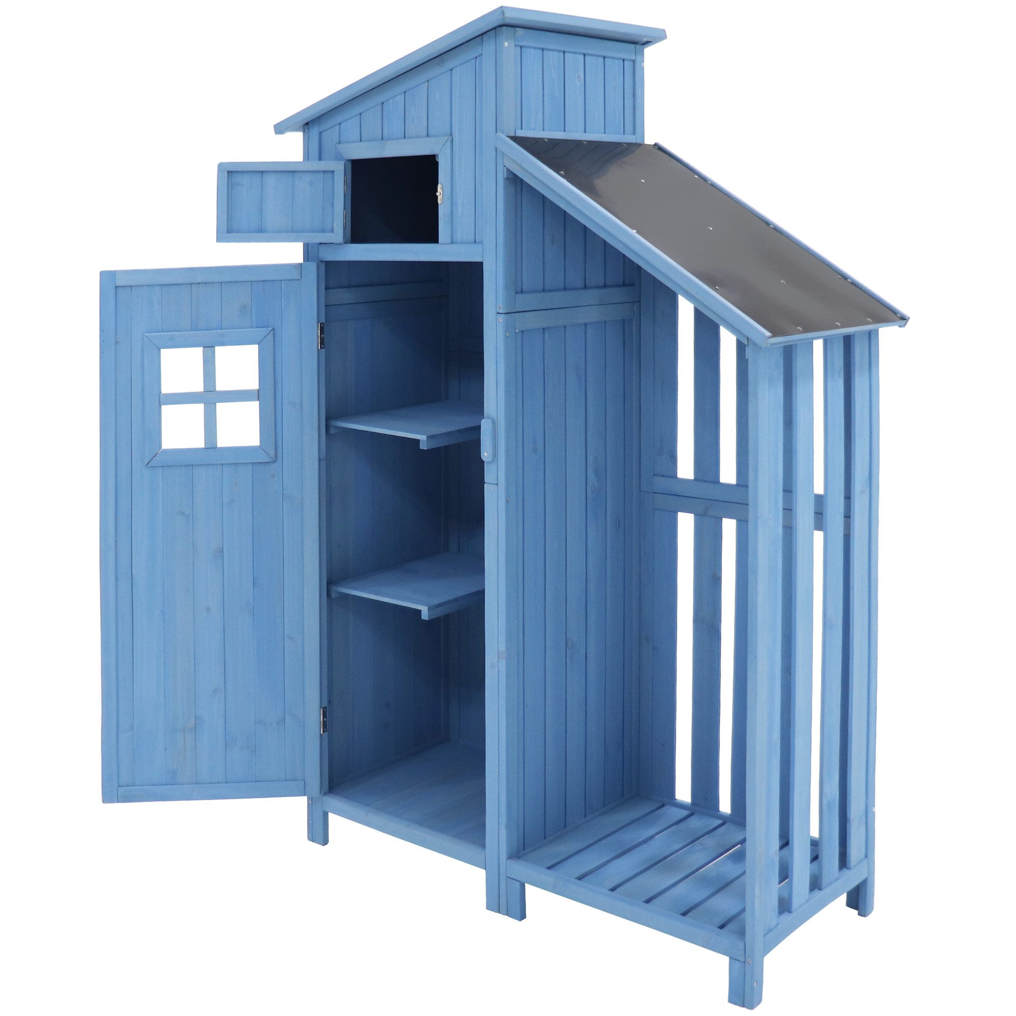 CHICFURN Gerätehaus Gartenschrank aus Holz, Geräteschrank mit Stauraum, BxT: 124,50x46,00 cm, (Packung, 1 St), 124×46×174 cm, Blau