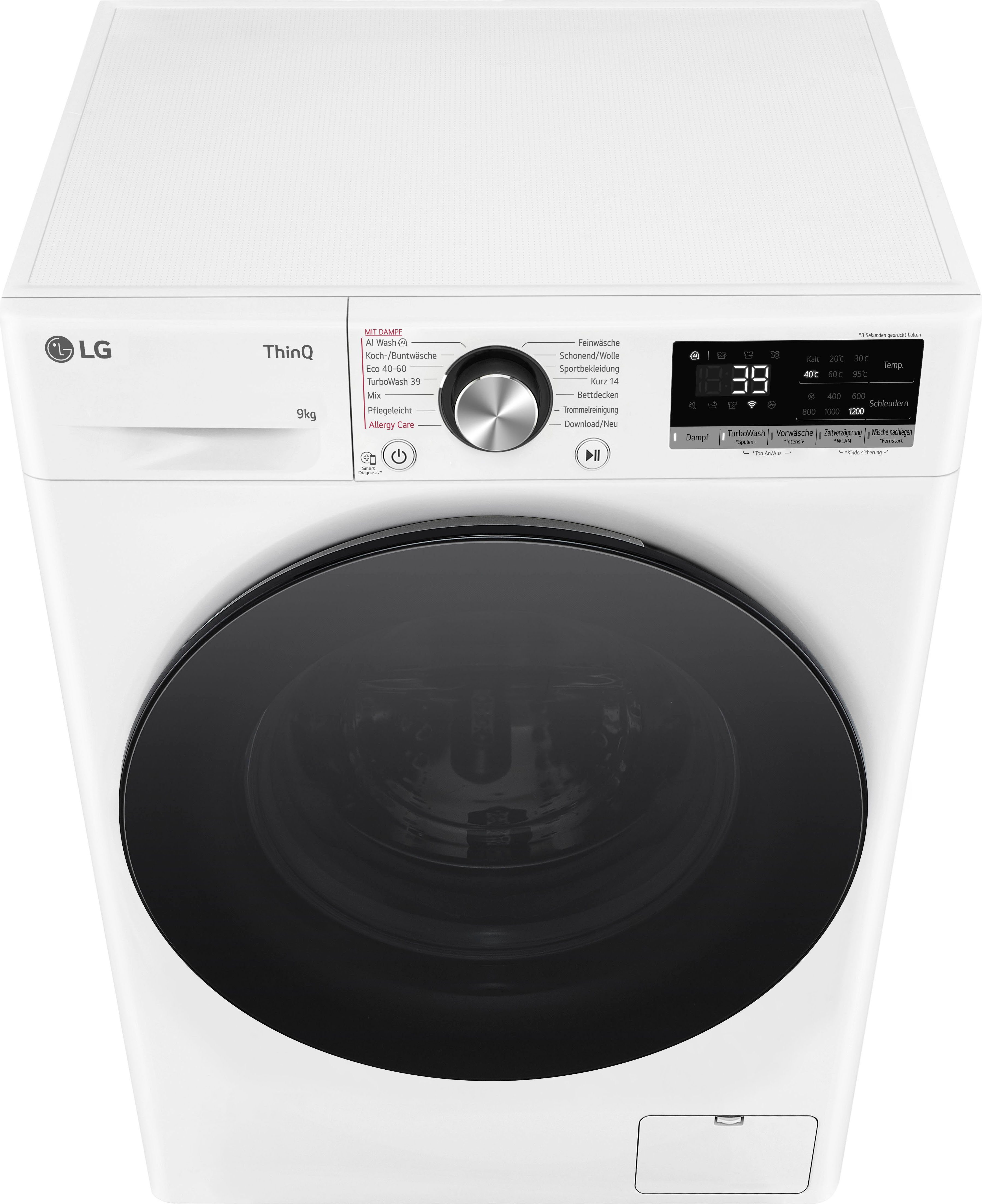 LG Waschmaschine F2V7SLIM9, 9 kg, tief 1200 weiß nur U/min, 53,5 Raumsparer: cm