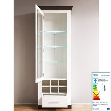 Lomadox Vitrine SALARA-61 Pinie weiß Nb. inkl. LED-Beleuchtung 72x201x38cm