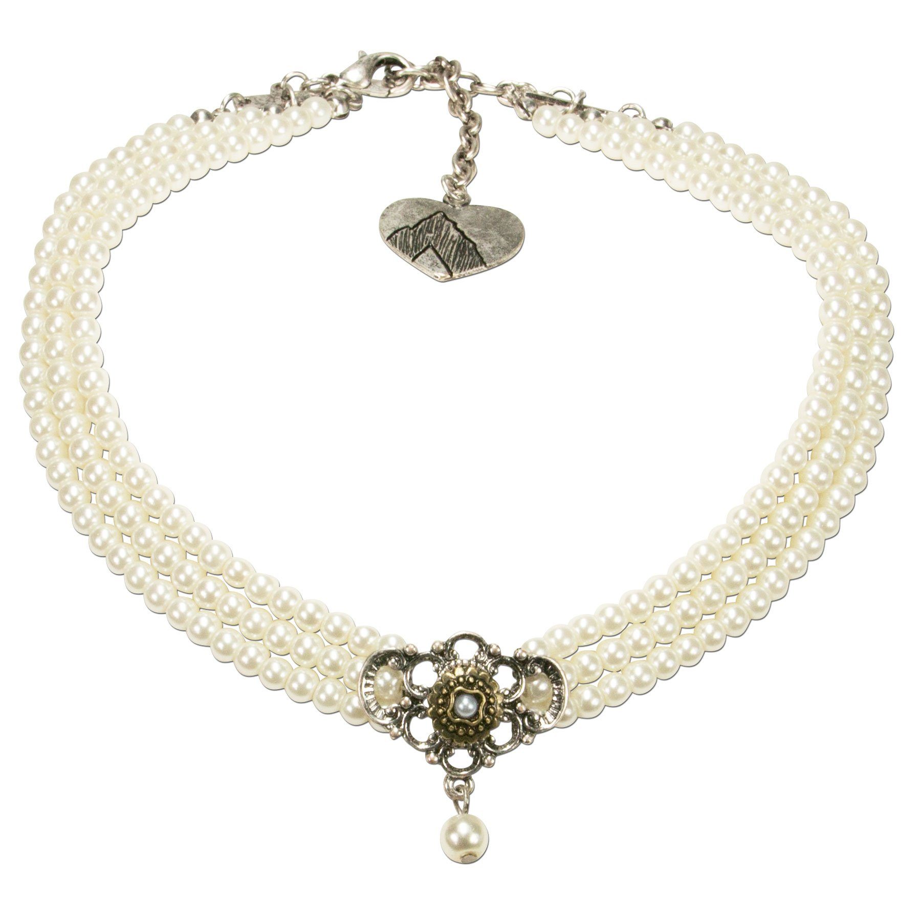Alpenflüstern Ketten-Set Trachtenschmuck-Set Perlen-Trachtenkette und Trachten-Armband Hedwig (creme-weiß), - Damen-Trachten-Schmuck, Trachtenset Dirndl-Kette und Trachten-Armkette
