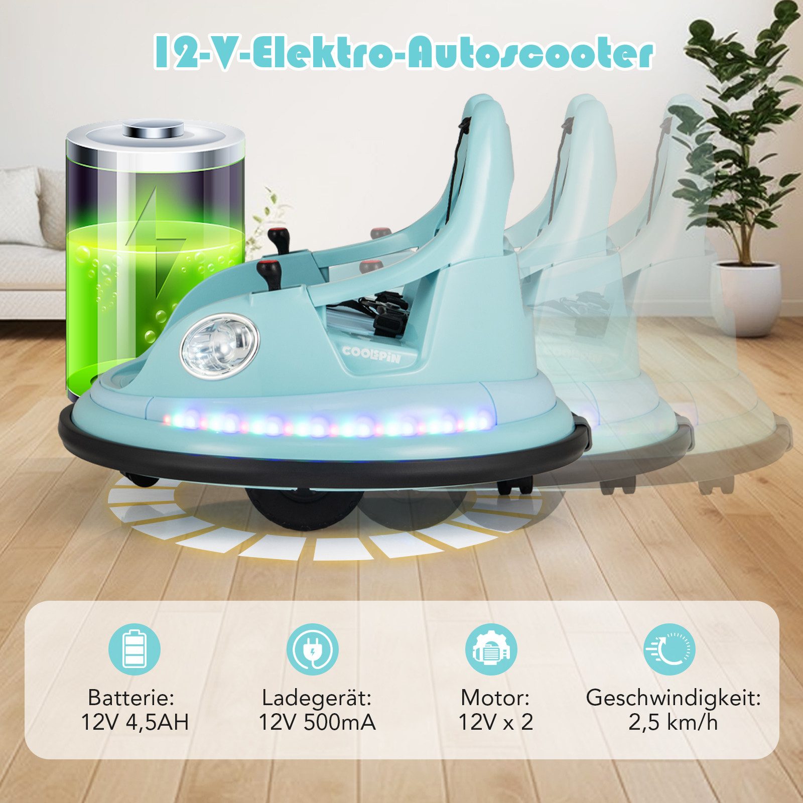 COSTWAY Elektro-Kinderauto, Belastbarkeit 30 kg, (1-tlg), 12V Kinder Autoscooter, 360° drehbar, Kinderauto, 2 Fahrmodi